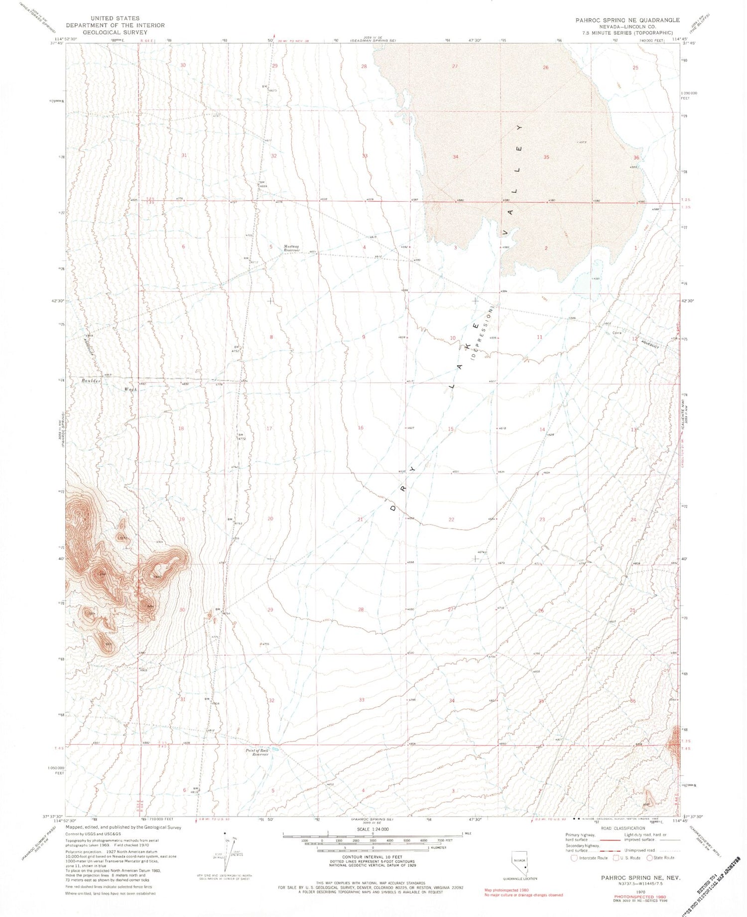 Classic USGS Pahroc Spring NE Nevada 7.5'x7.5' Topo Map Image