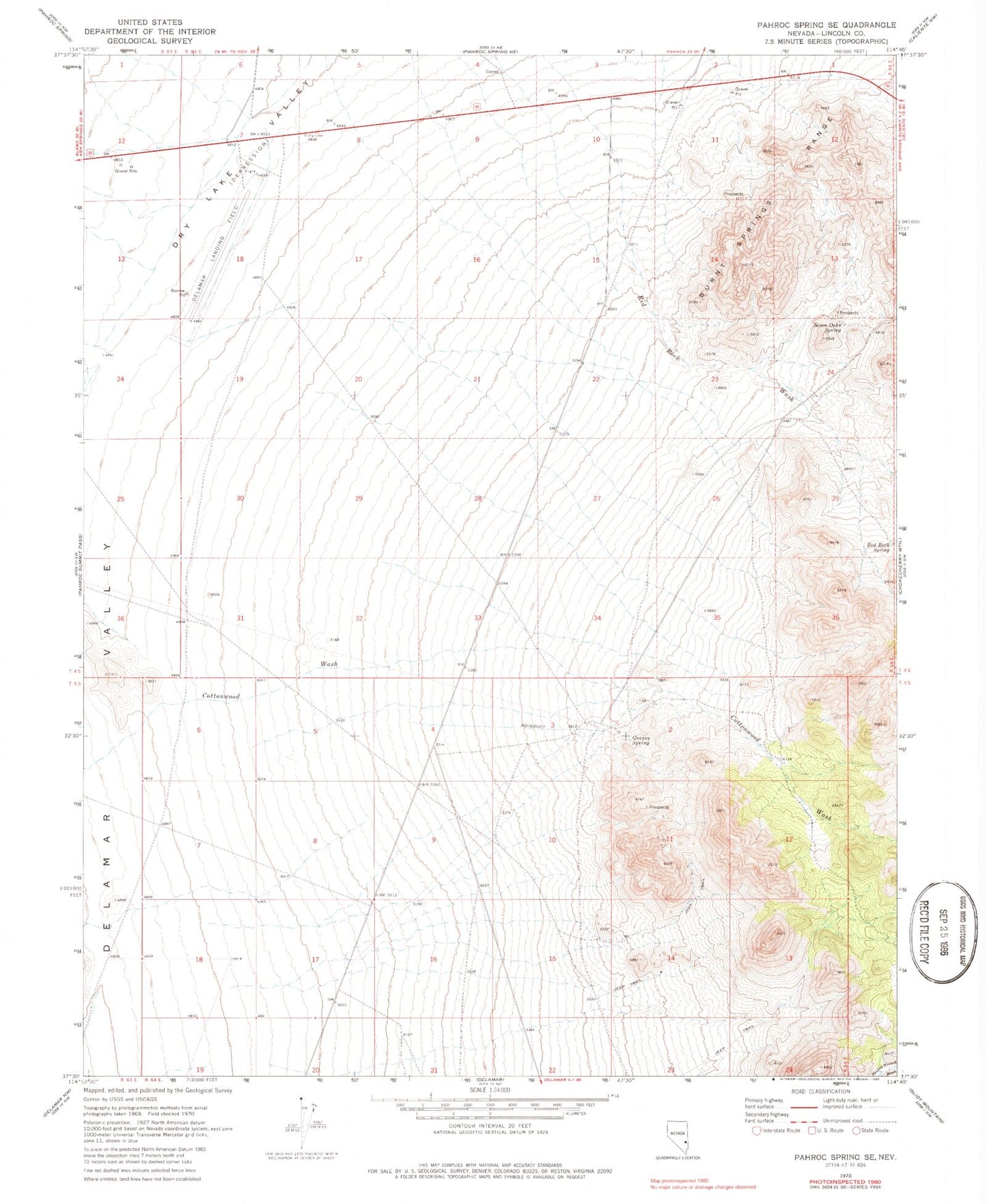 Classic USGS Pahroc Spring SE Nevada 7.5'x7.5' Topo Map Image