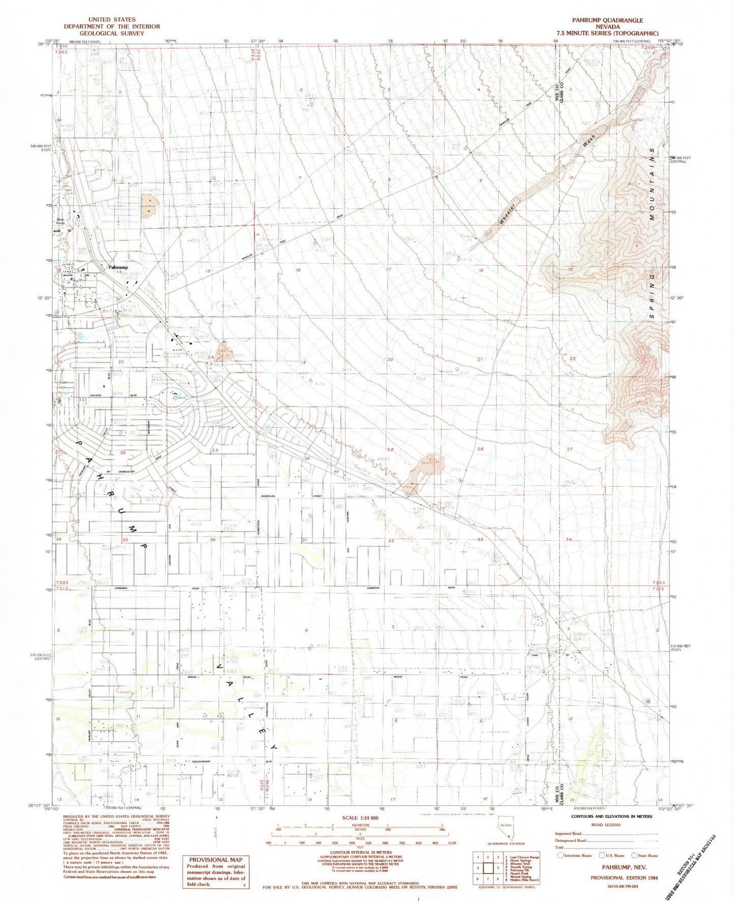 Classic USGS Pahrump Nevada 7.5'x7.5' Topo Map Image