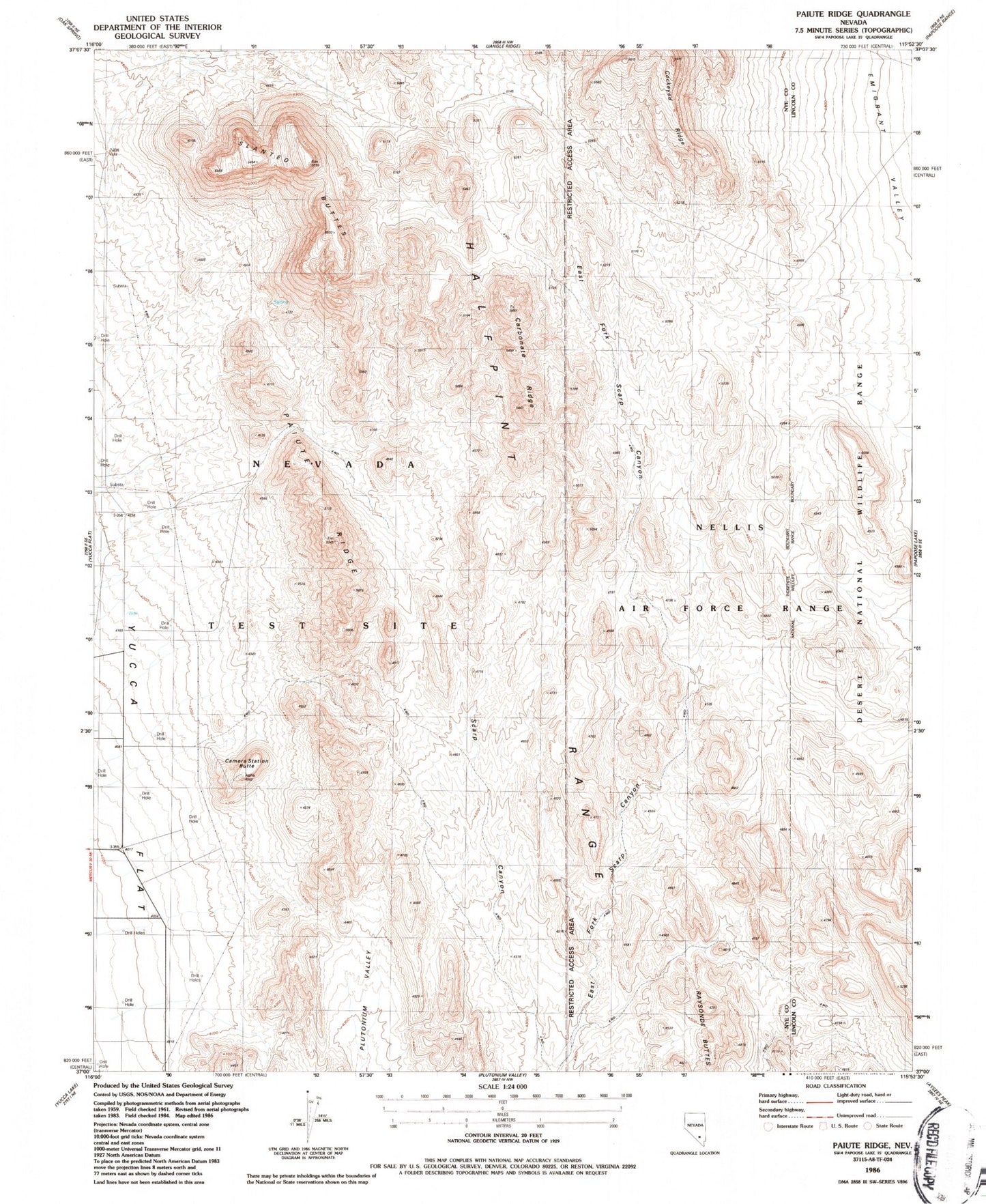 Classic USGS Paiute Ridge Nevada 7.5'x7.5' Topo Map Image