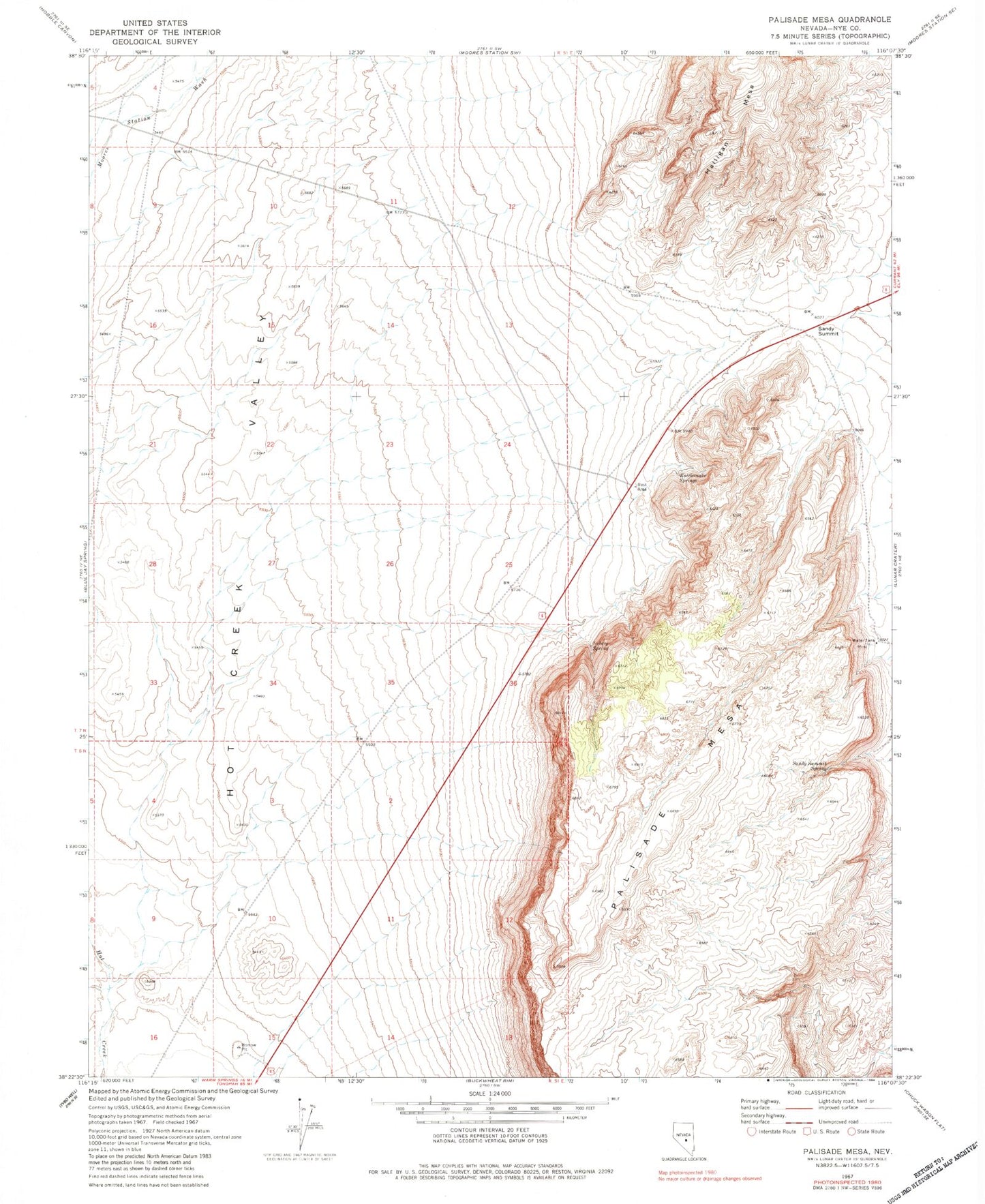 Classic USGS Palisade Mesa Nevada 7.5'x7.5' Topo Map Image