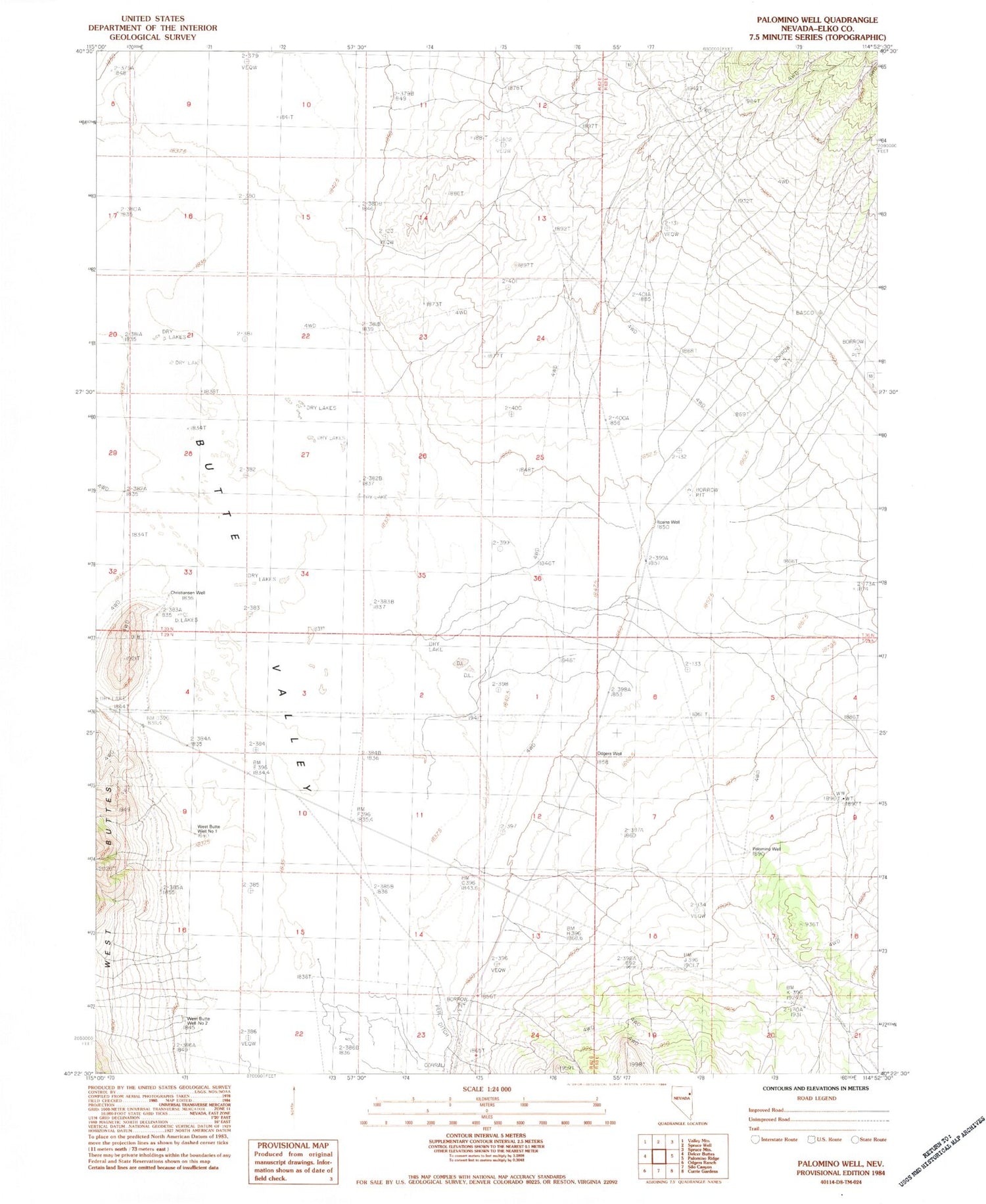 Classic USGS Palomino Well Nevada 7.5'x7.5' Topo Map Image