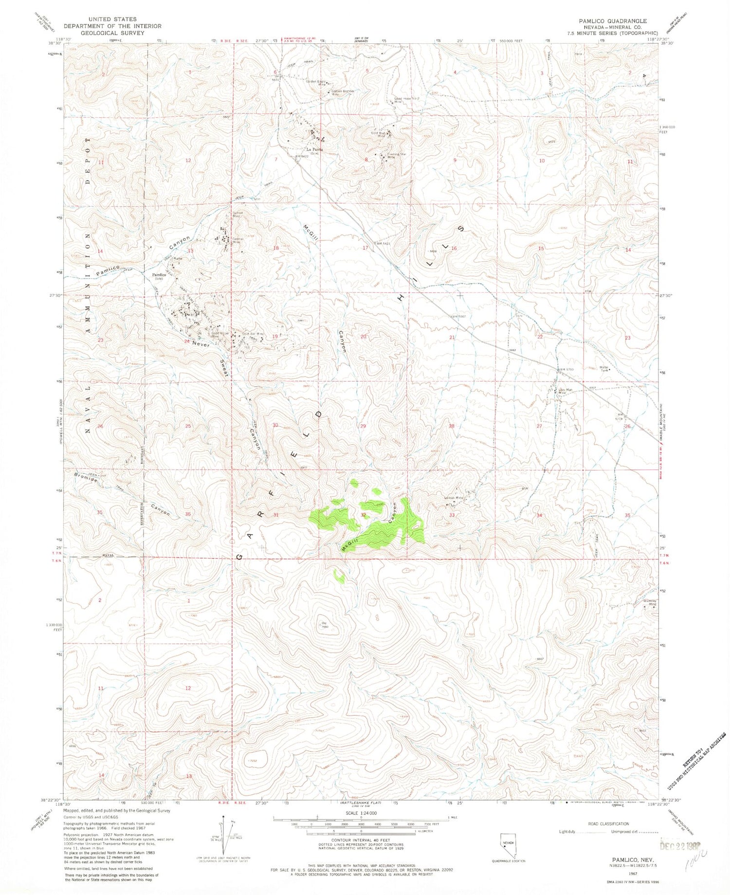 Classic USGS Pamlico Nevada 7.5'x7.5' Topo Map Image