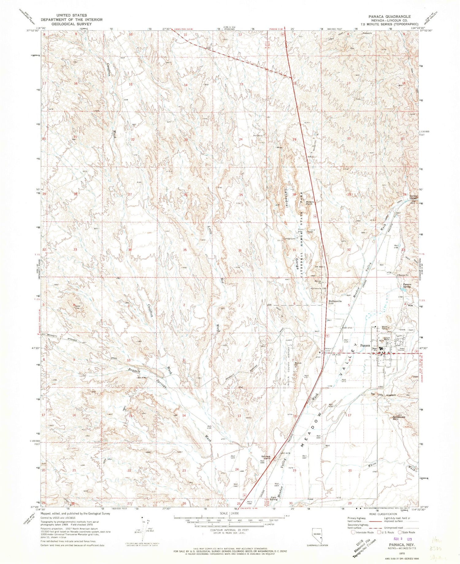 Classic USGS Panaca Nevada 7.5'x7.5' Topo Map Image
