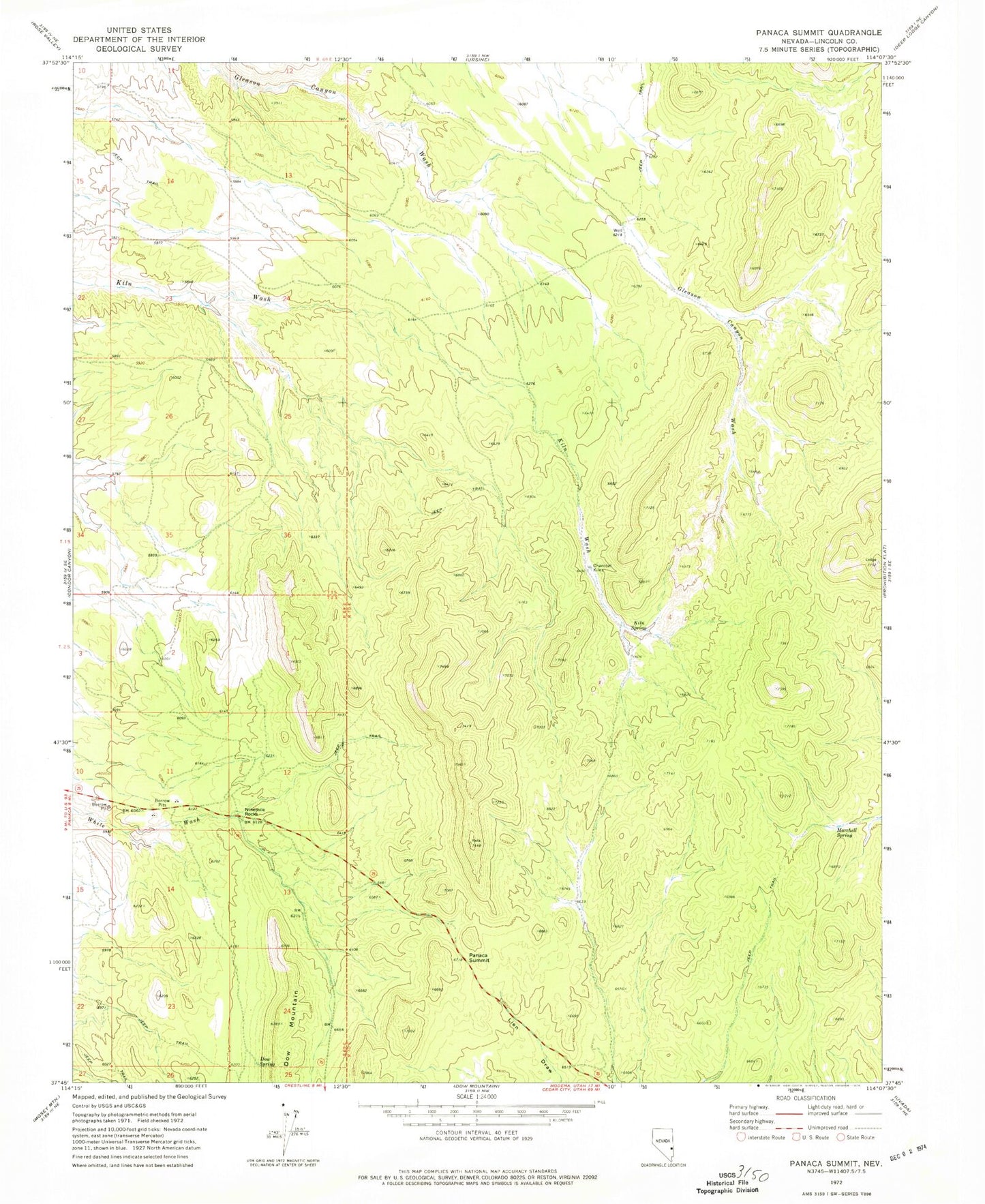 Classic USGS Panaca Summit Nevada 7.5'x7.5' Topo Map Image
