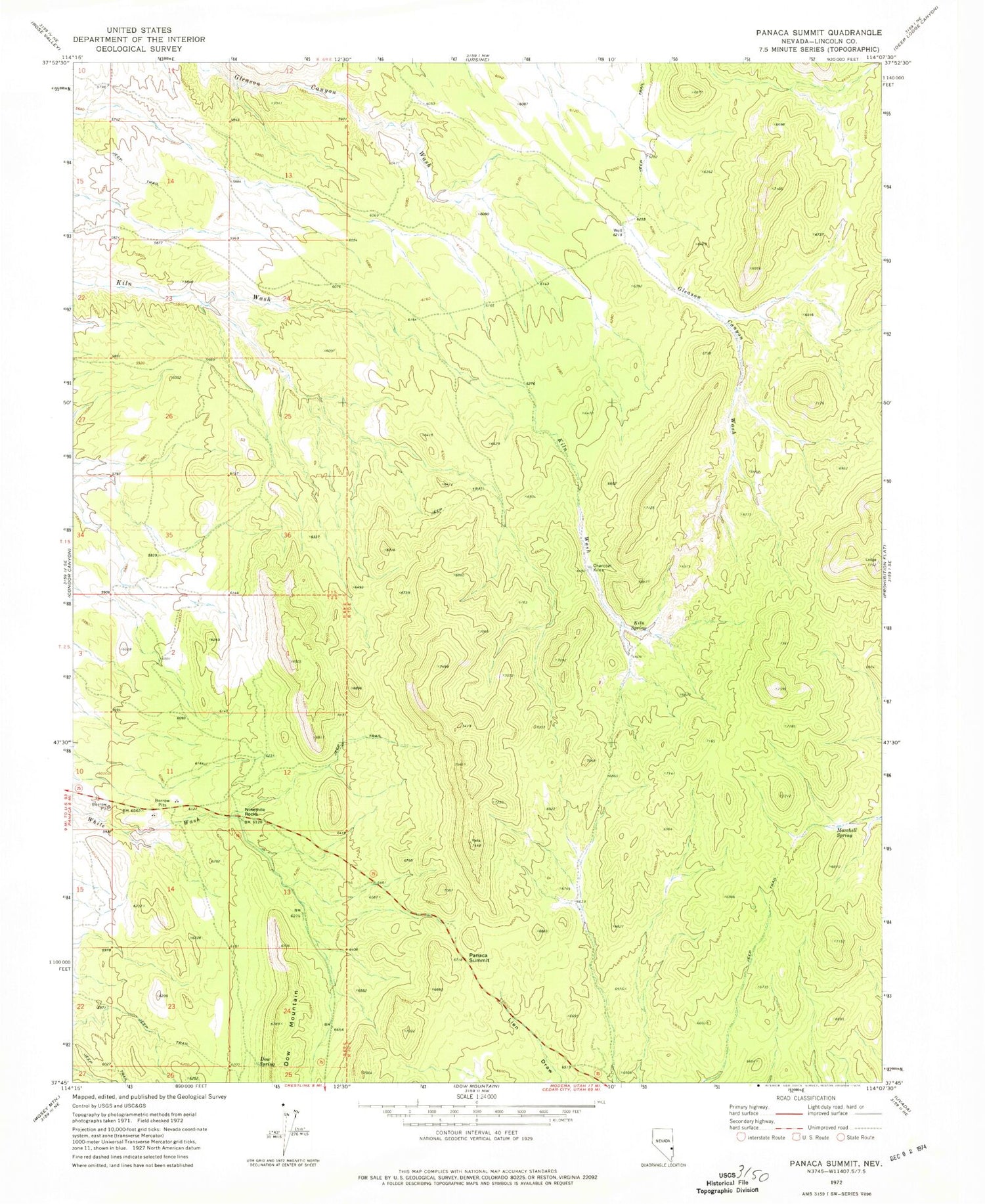 Classic USGS Panaca Summit Nevada 7.5'x7.5' Topo Map Image