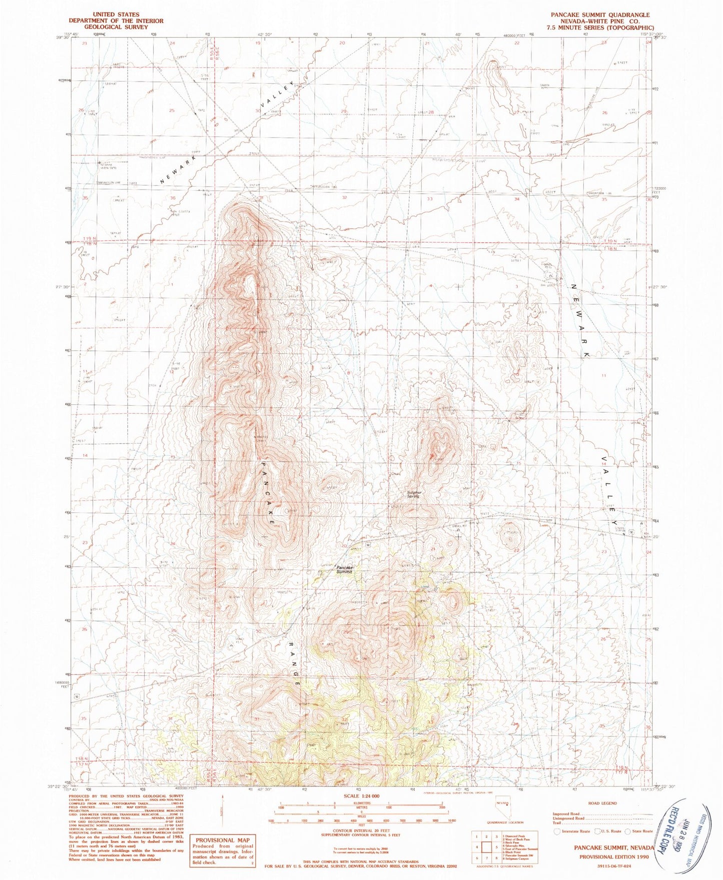 Classic USGS Pancake Summit Nevada 7.5'x7.5' Topo Map Image