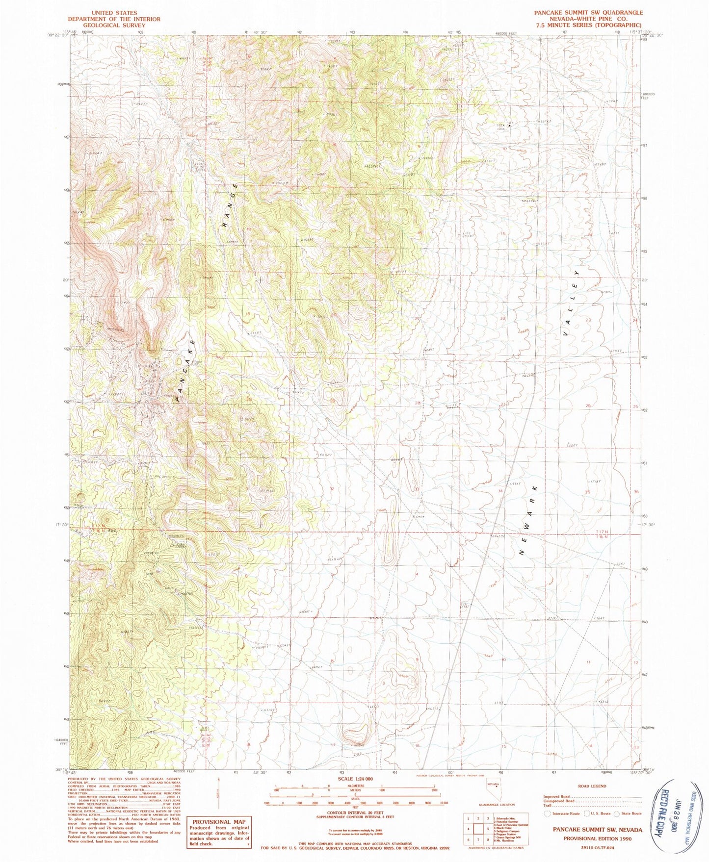 Classic USGS Pancake Summit SW Nevada 7.5'x7.5' Topo Map Image