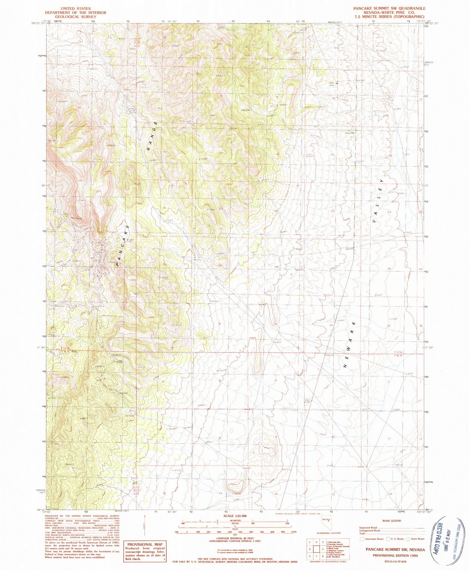 Classic USGS Pancake Summit SW Nevada 7.5'x7.5' Topo Map Image