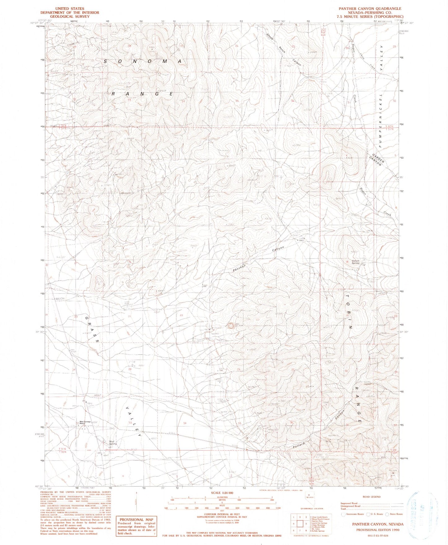 Classic USGS Panther Canyon Nevada 7.5'x7.5' Topo Map Image
