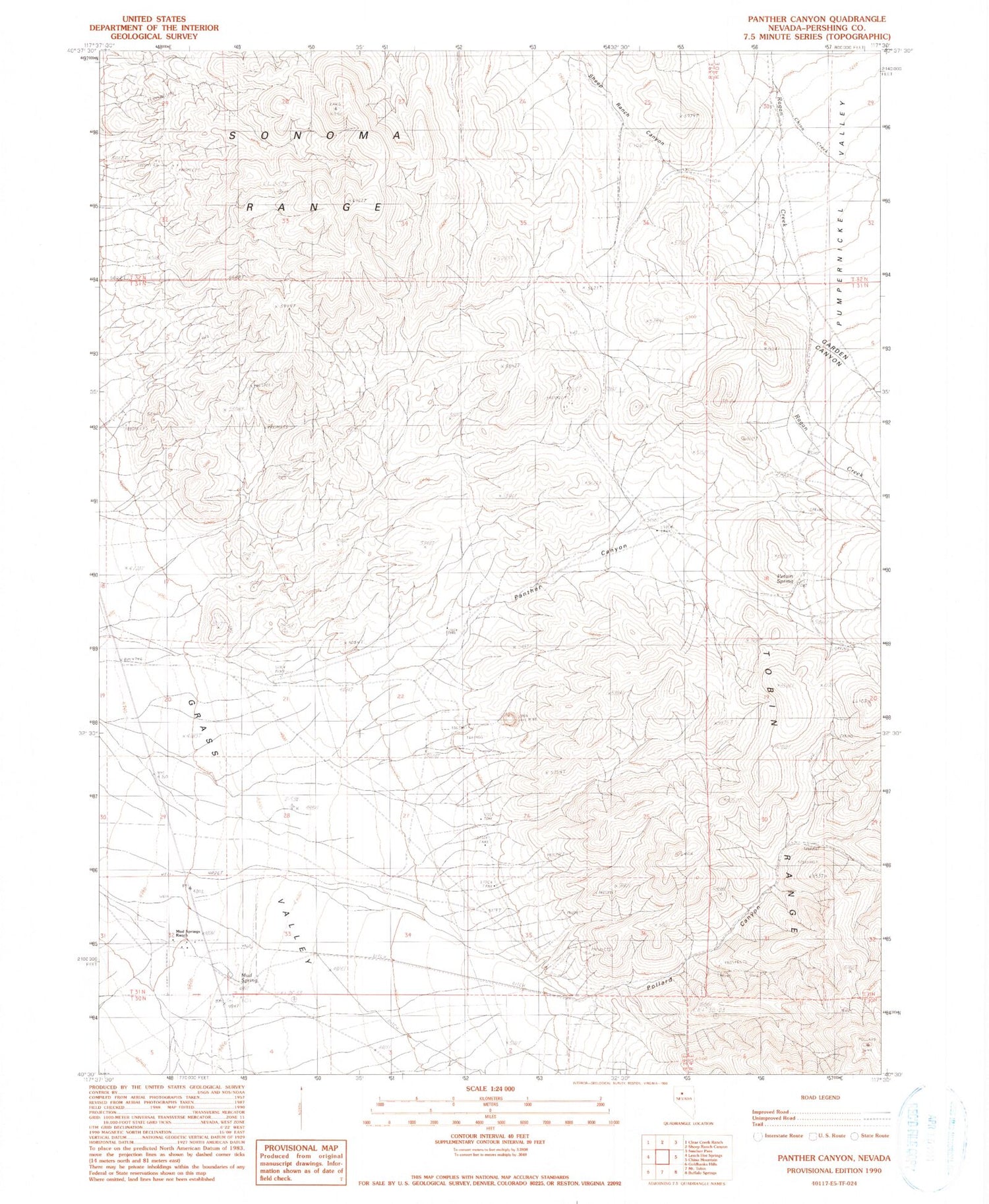 Classic USGS Panther Canyon Nevada 7.5'x7.5' Topo Map Image