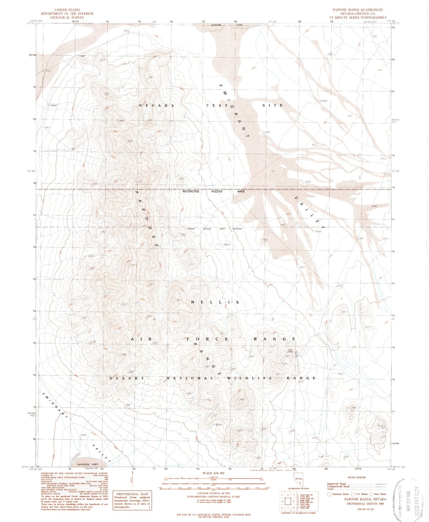 Classic USGS Papoose Range Nevada 7.5'x7.5' Topo Map Image