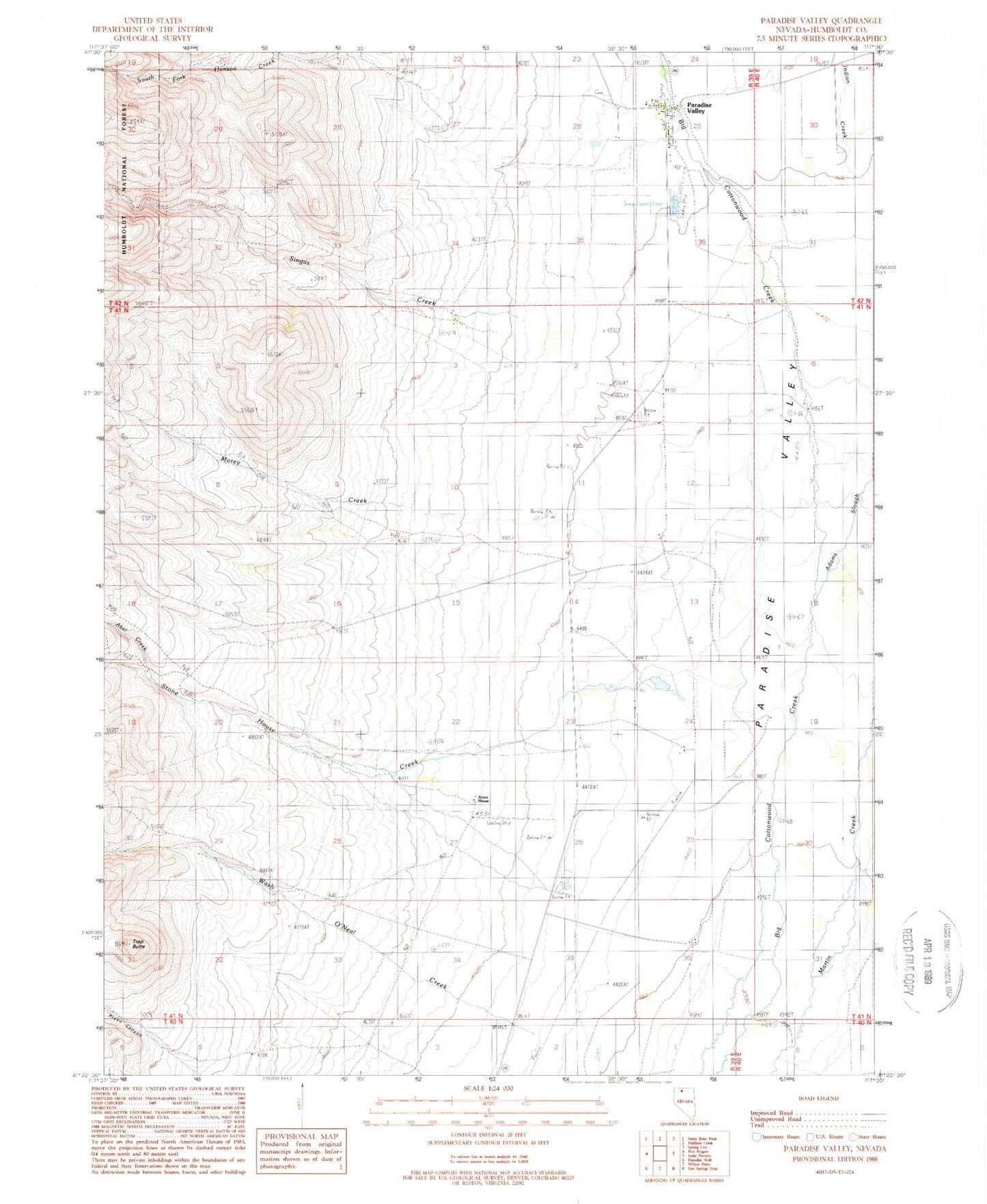 Classic USGS Paradise Valley Nevada 7.5'x7.5' Topo Map Image