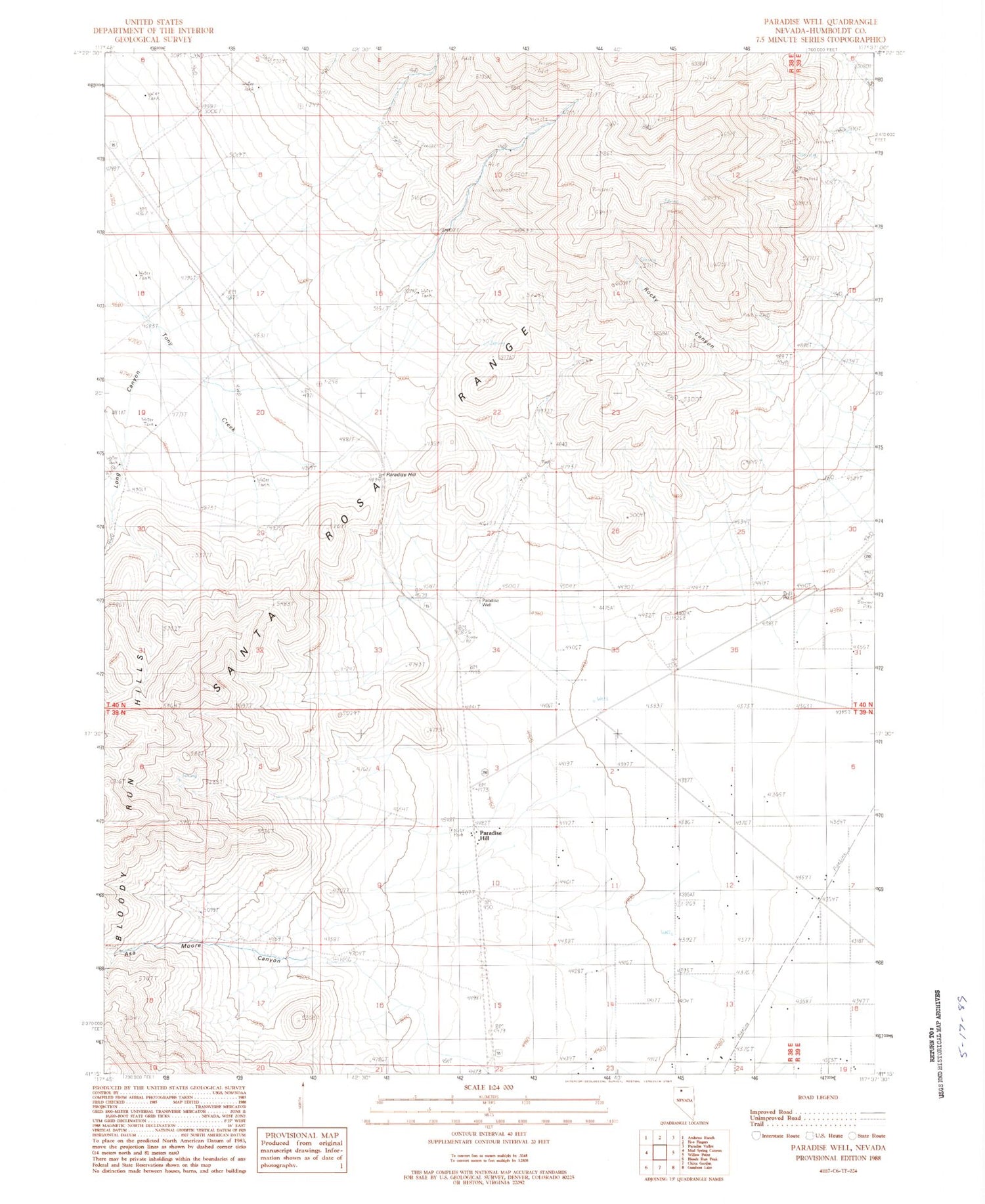 Classic USGS Paradise Well Nevada 7.5'x7.5' Topo Map Image