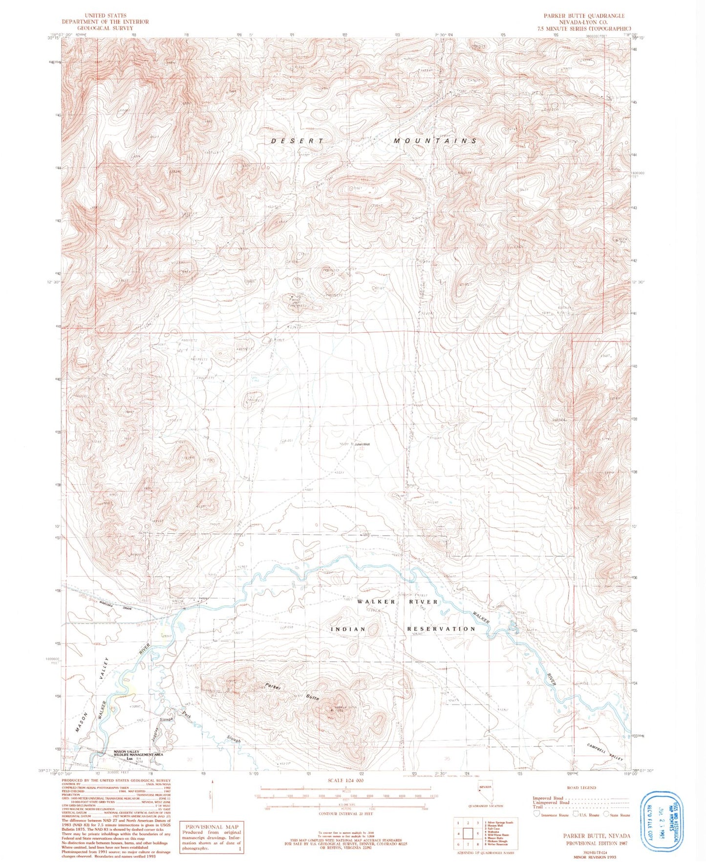 Classic USGS Parker Butte Nevada 7.5'x7.5' Topo Map Image