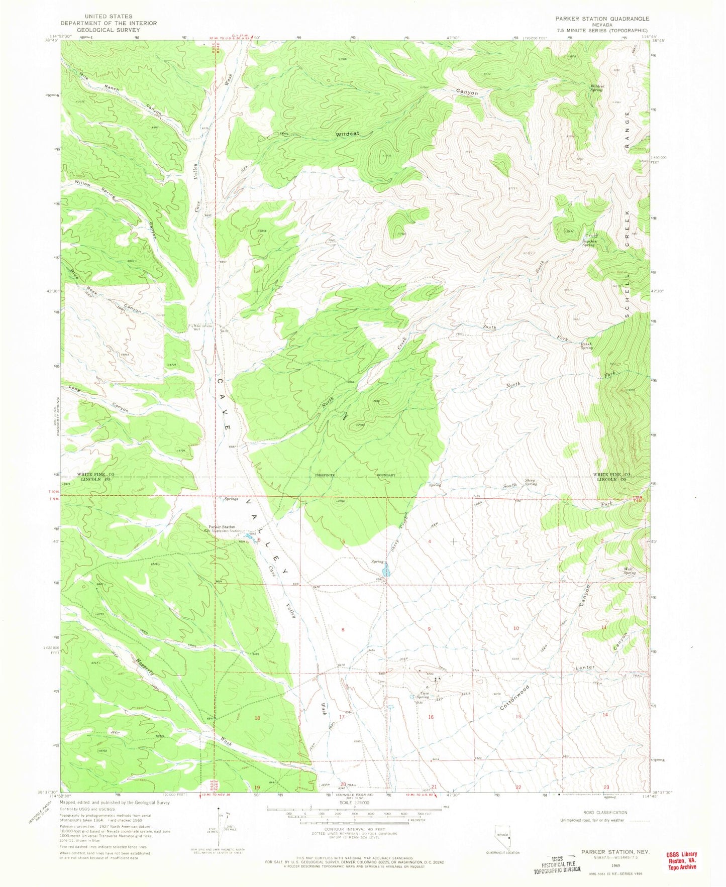 Classic USGS Parker Station Nevada 7.5'x7.5' Topo Map Image