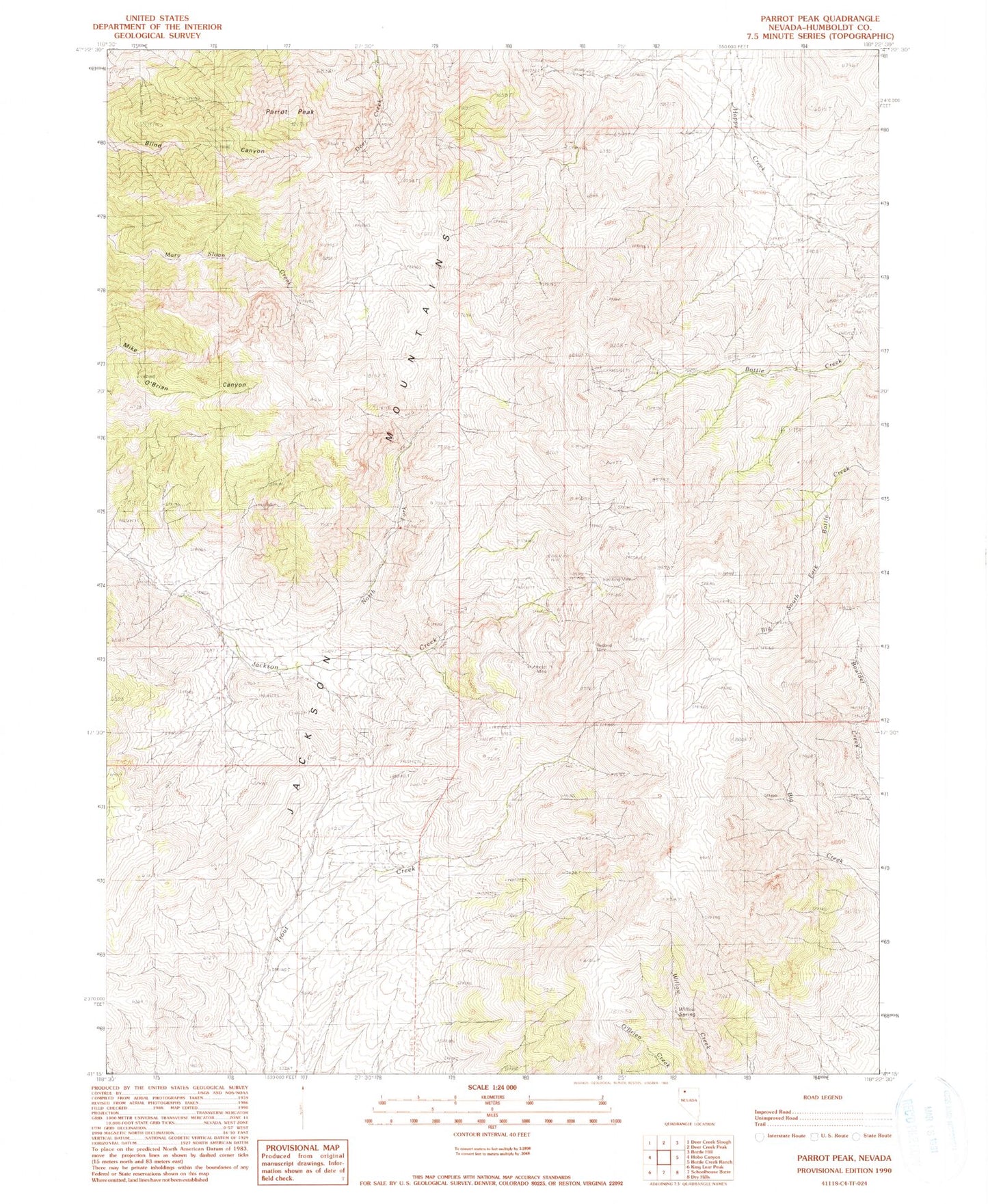 Classic USGS Parrot Peak Nevada 7.5'x7.5' Topo Map Image