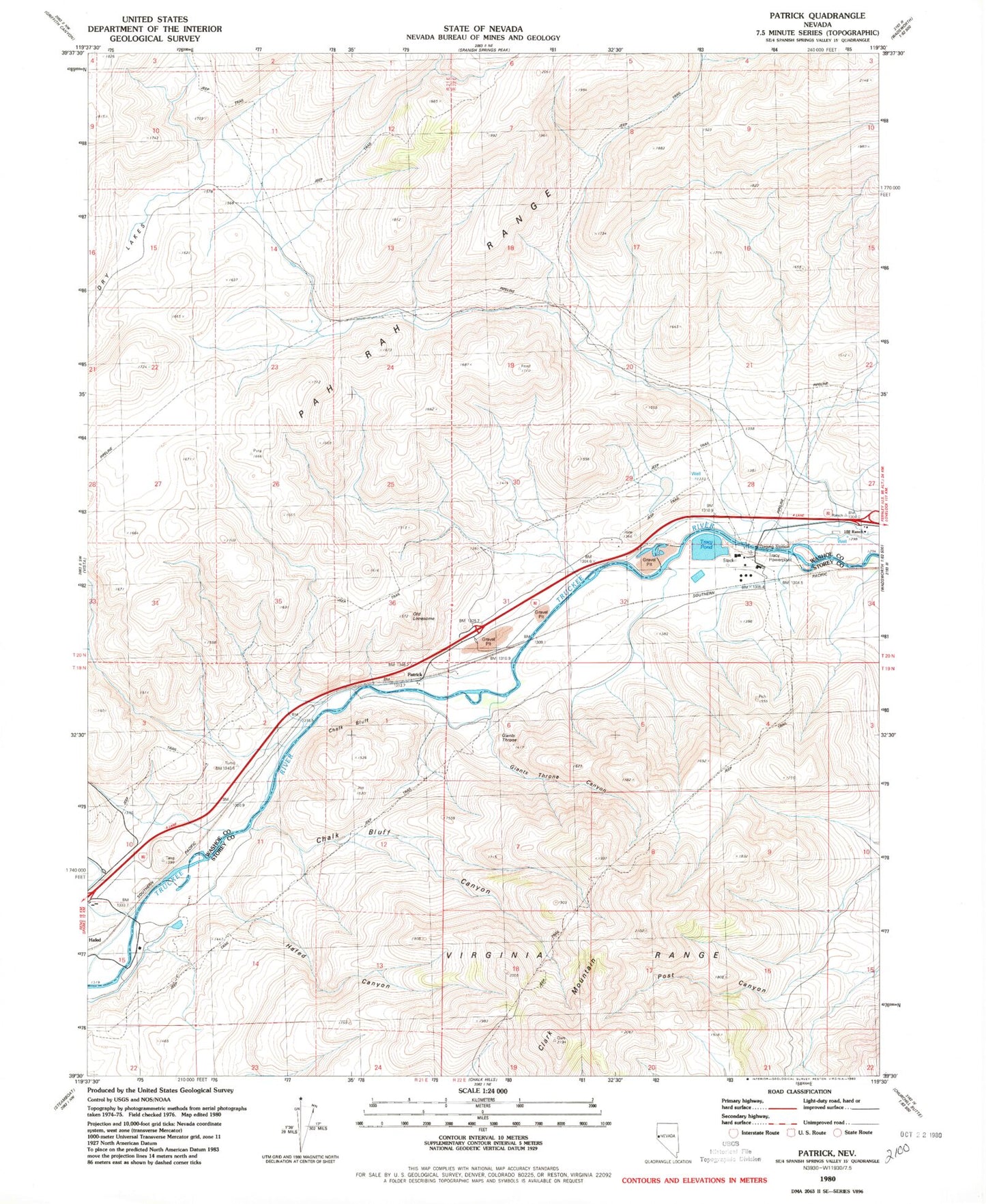 Classic USGS Patrick Nevada 7.5'x7.5' Topo Map Image