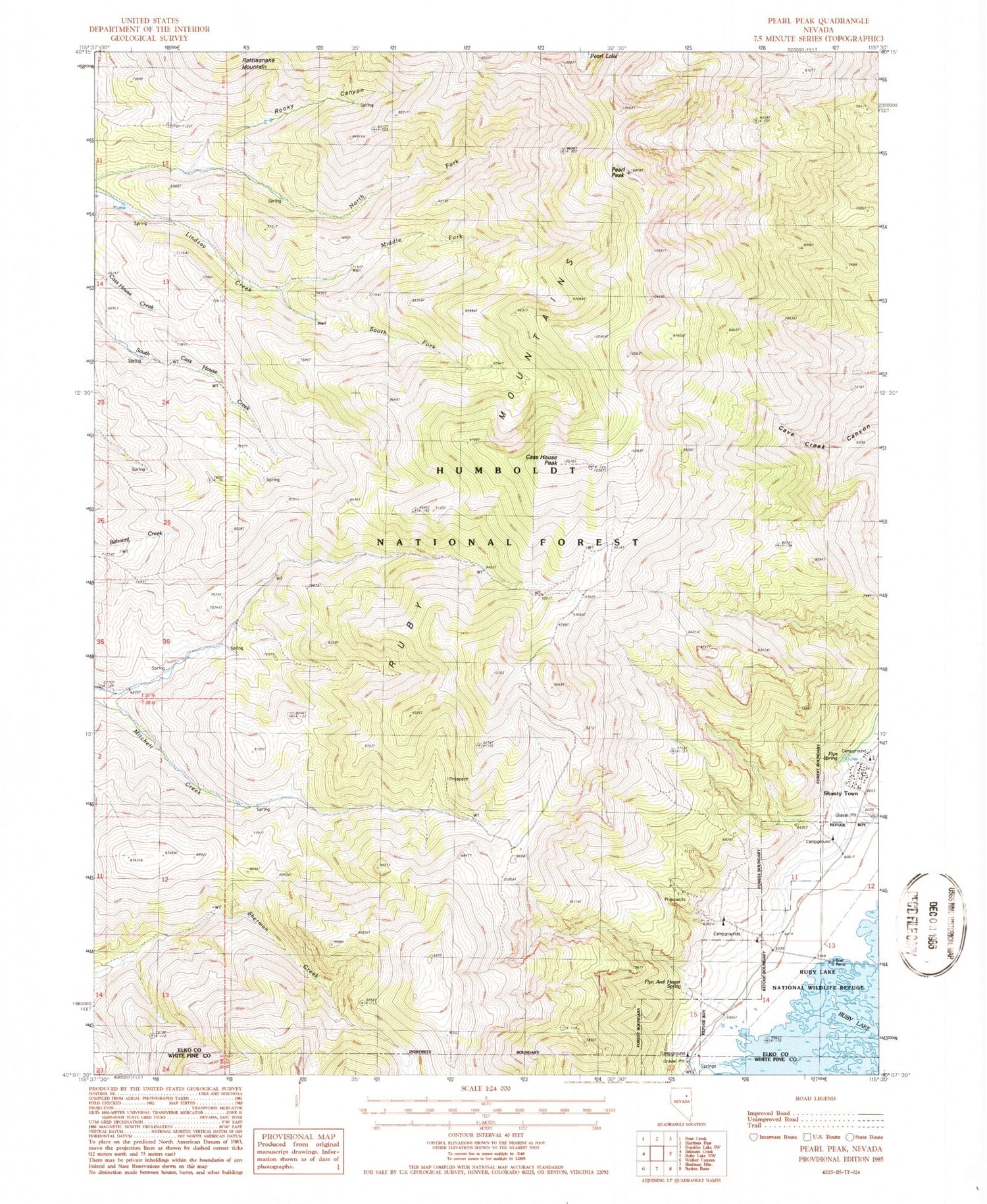 Classic USGS Pearl Peak Nevada 7.5'x7.5' Topo Map Image