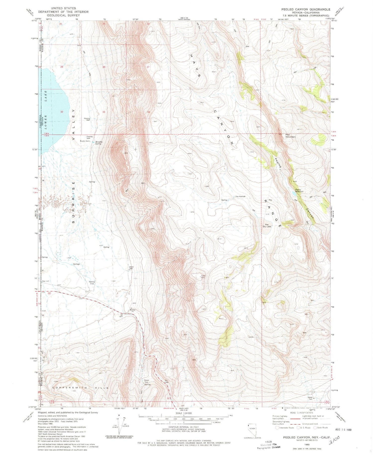 Classic USGS Pegleg Canyon Nevada 7.5'x7.5' Topo Map Image
