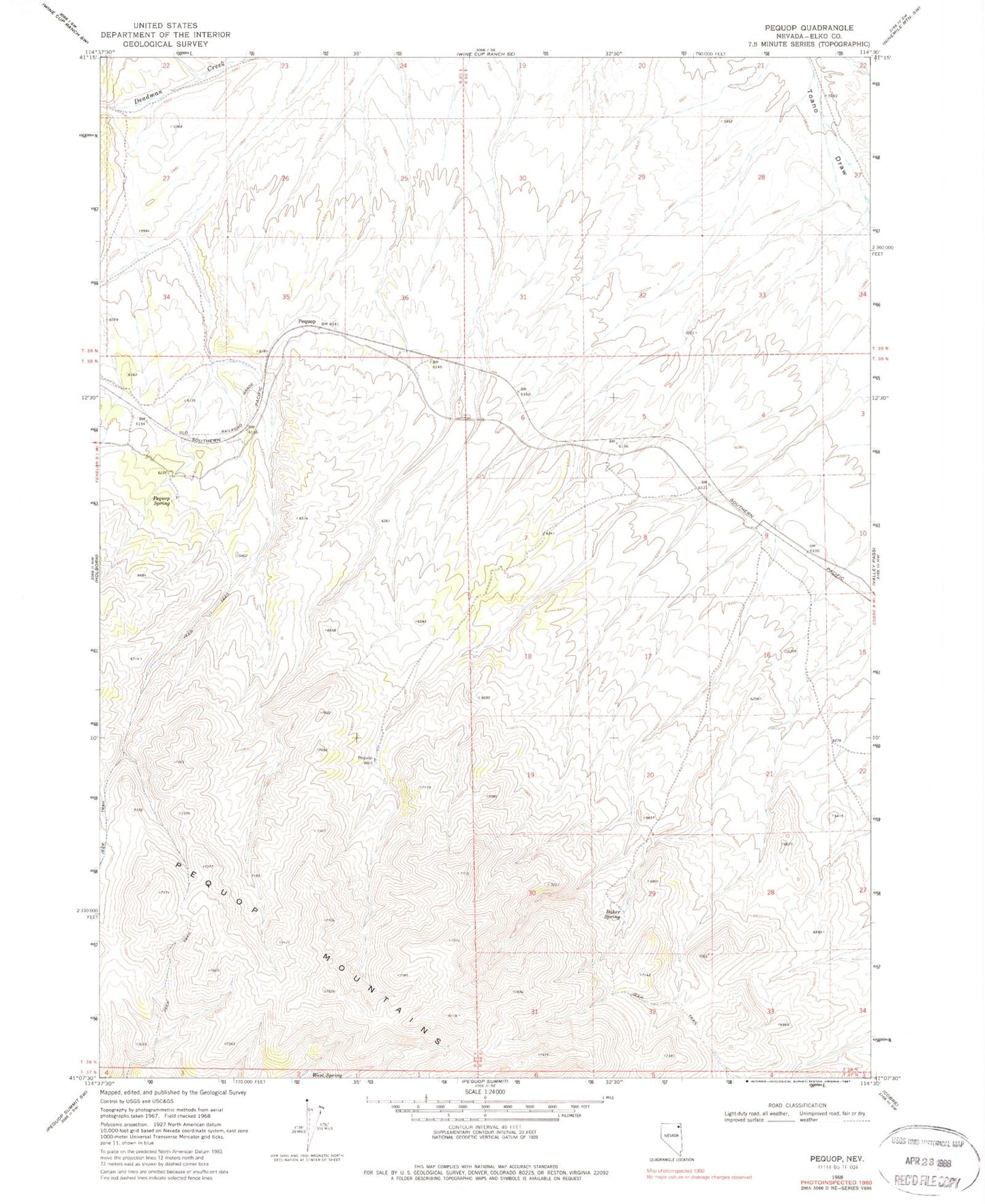 Classic USGS Pequop Nevada 7.5'x7.5' Topo Map Image