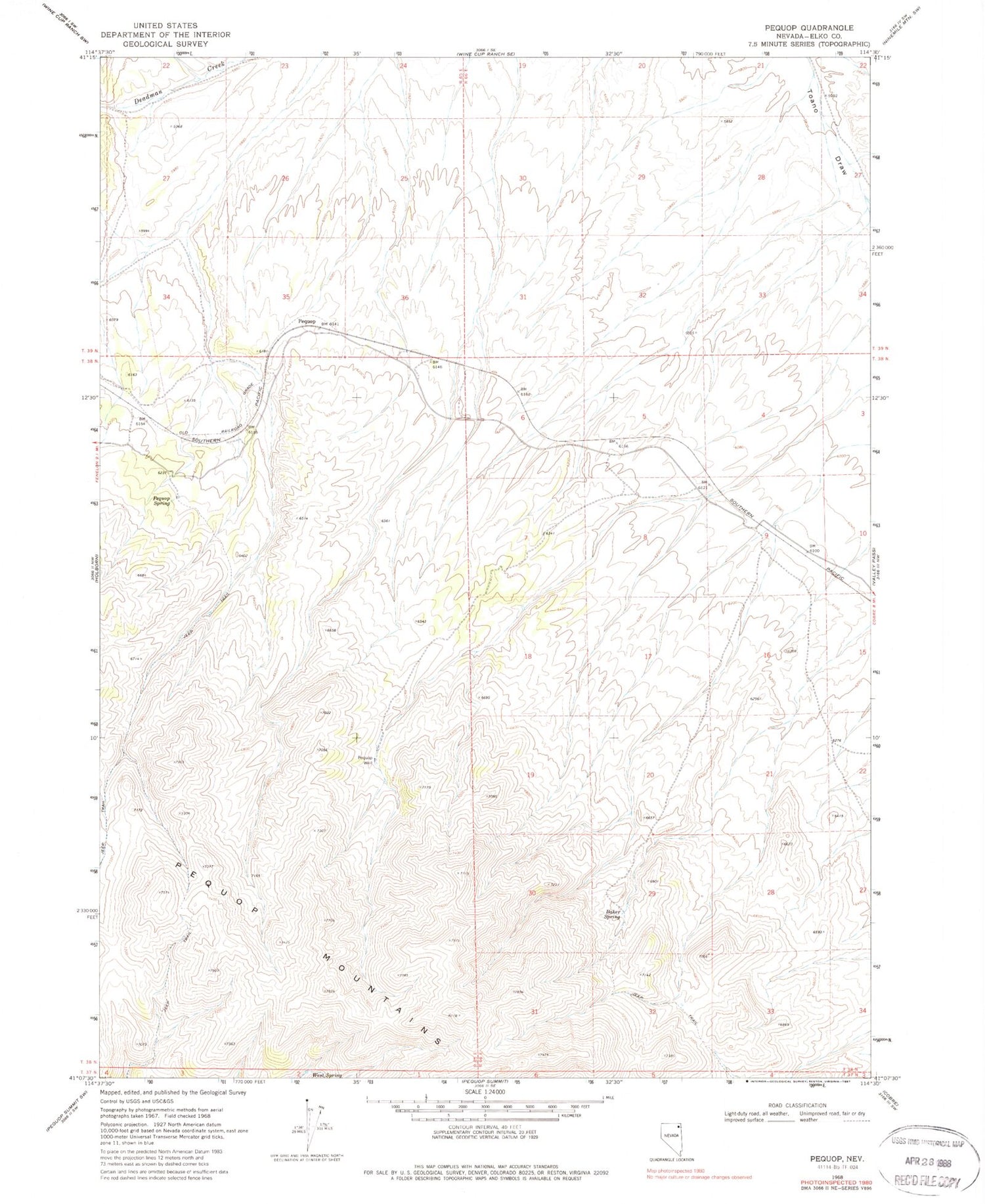 Classic USGS Pequop Nevada 7.5'x7.5' Topo Map Image
