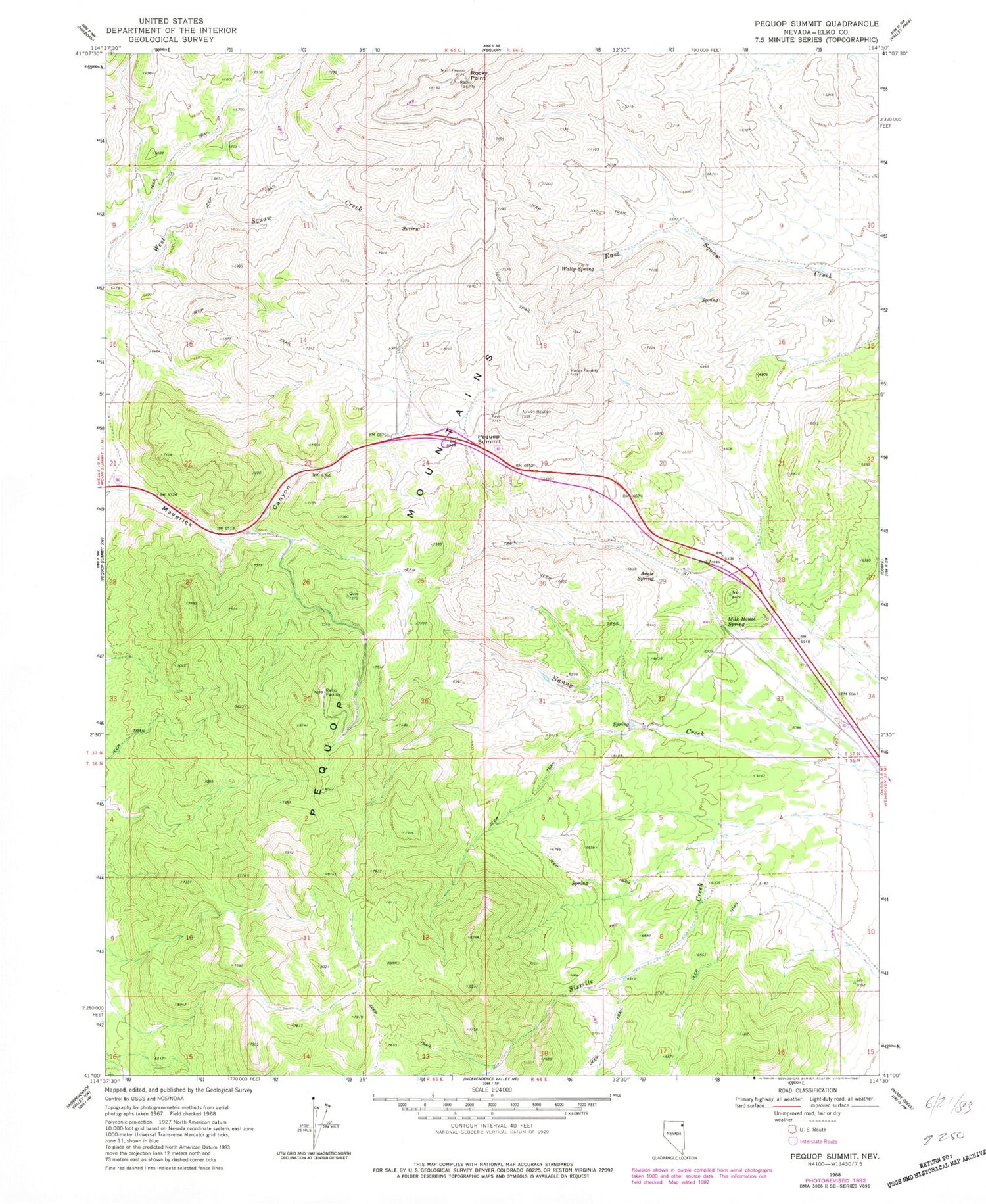 Classic USGS Pequop Summit Nevada 7.5'x7.5' Topo Map Image