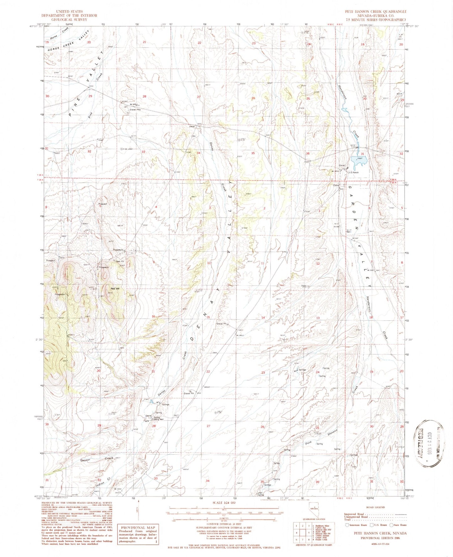 Classic USGS Pete Hanson Creek Nevada 7.5'x7.5' Topo Map Image