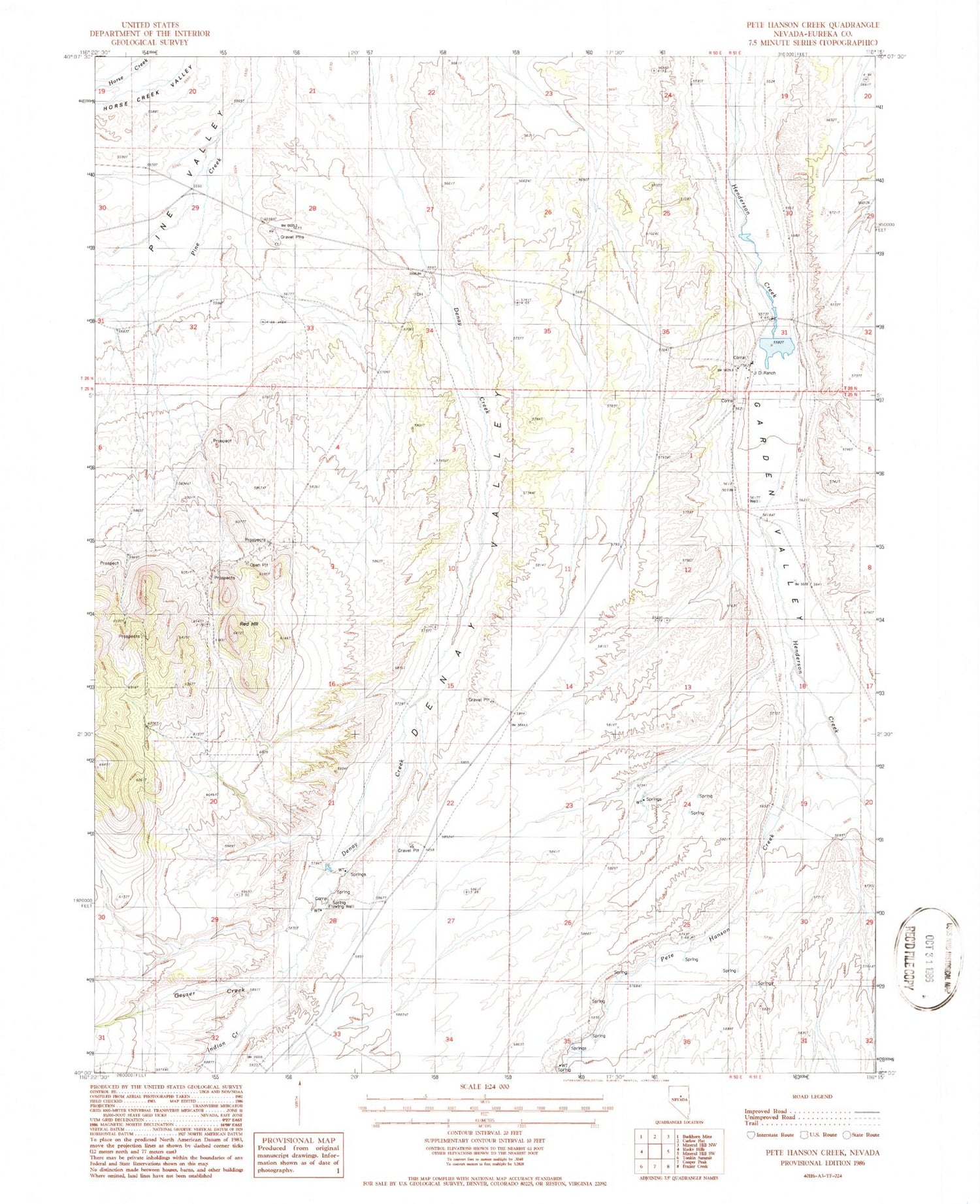 Classic USGS Pete Hanson Creek Nevada 7.5'x7.5' Topo Map Image