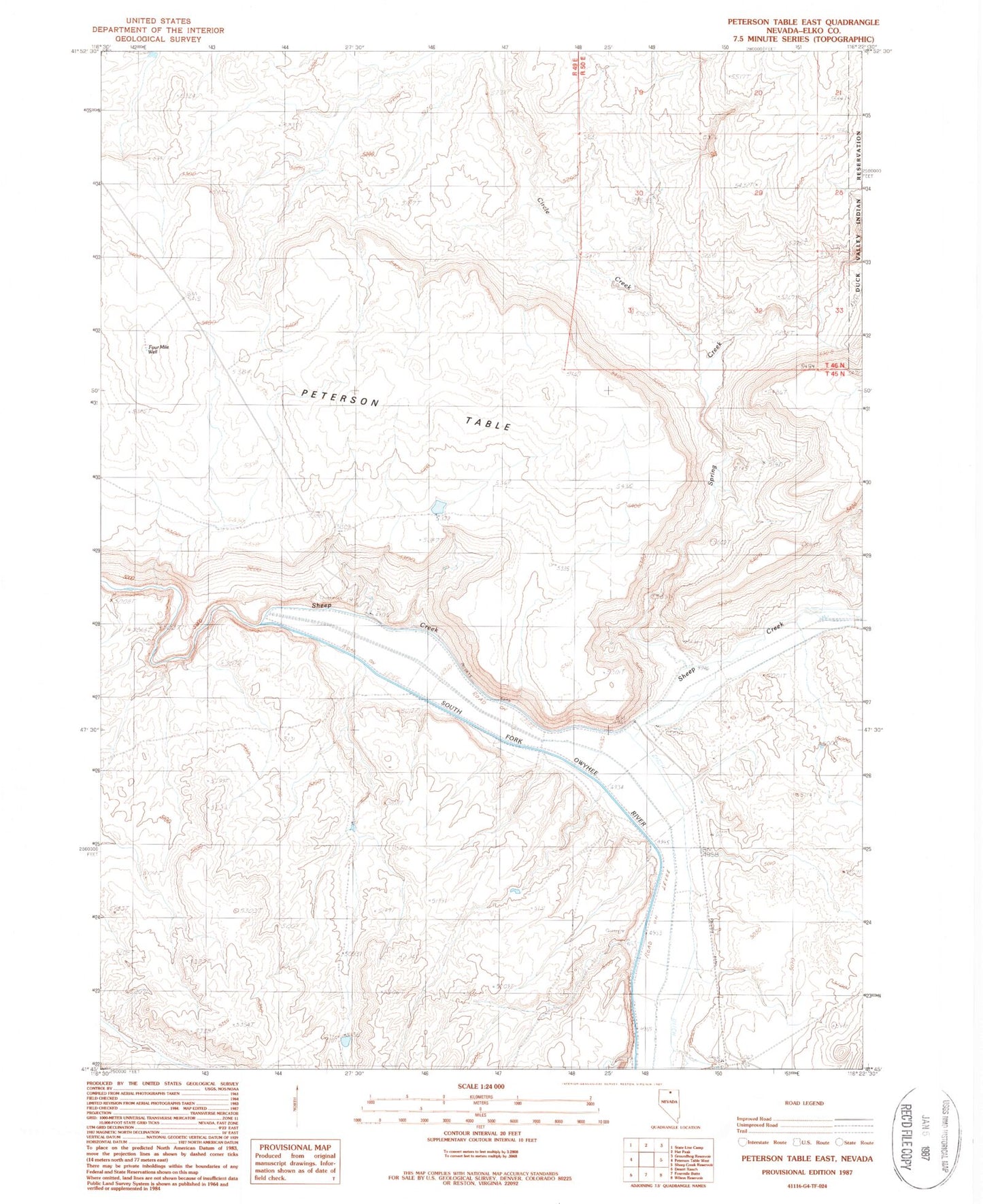 Classic USGS Peterson Table East Nevada 7.5'x7.5' Topo Map Image