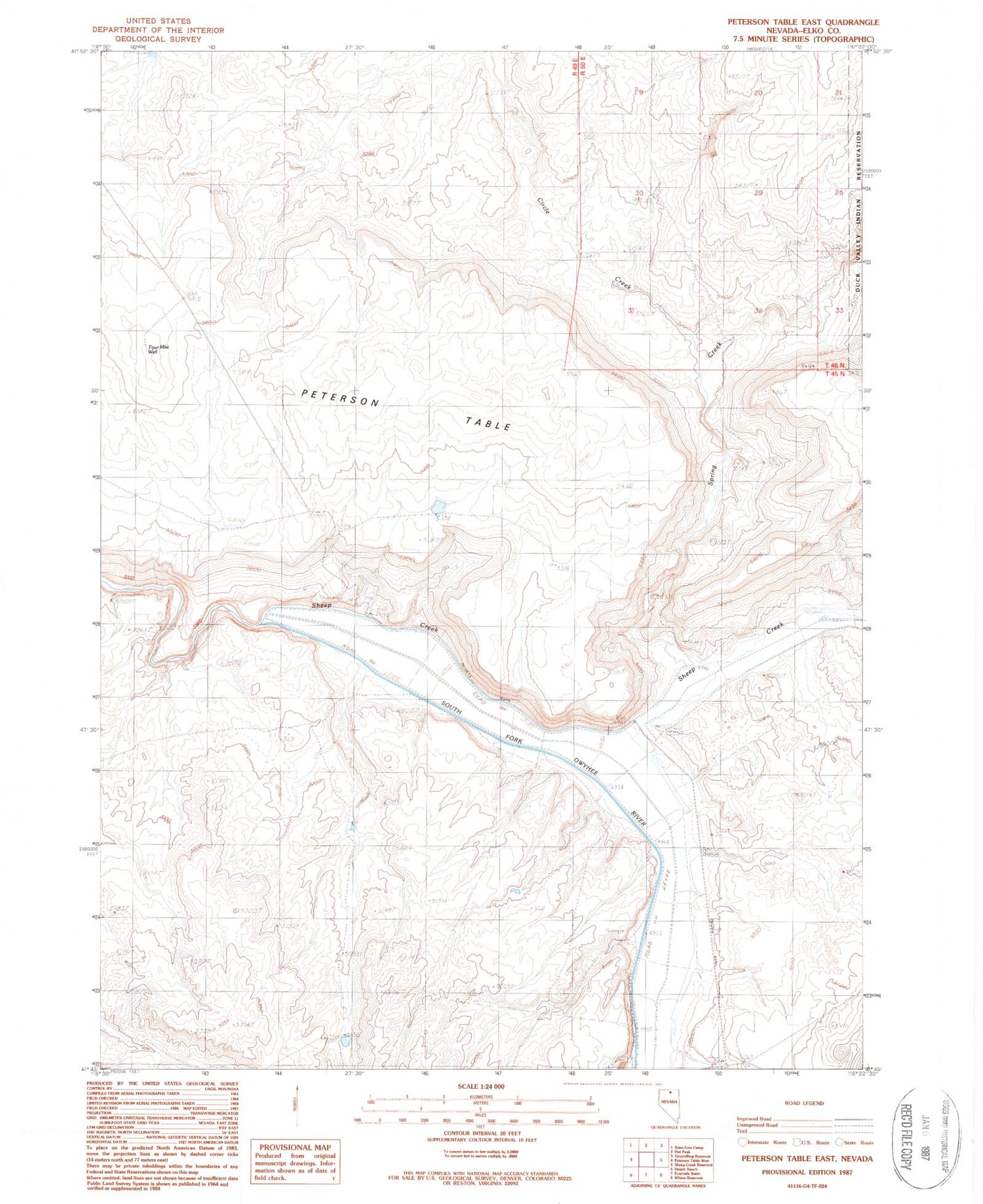 Classic USGS Peterson Table East Nevada 7.5'x7.5' Topo Map Image