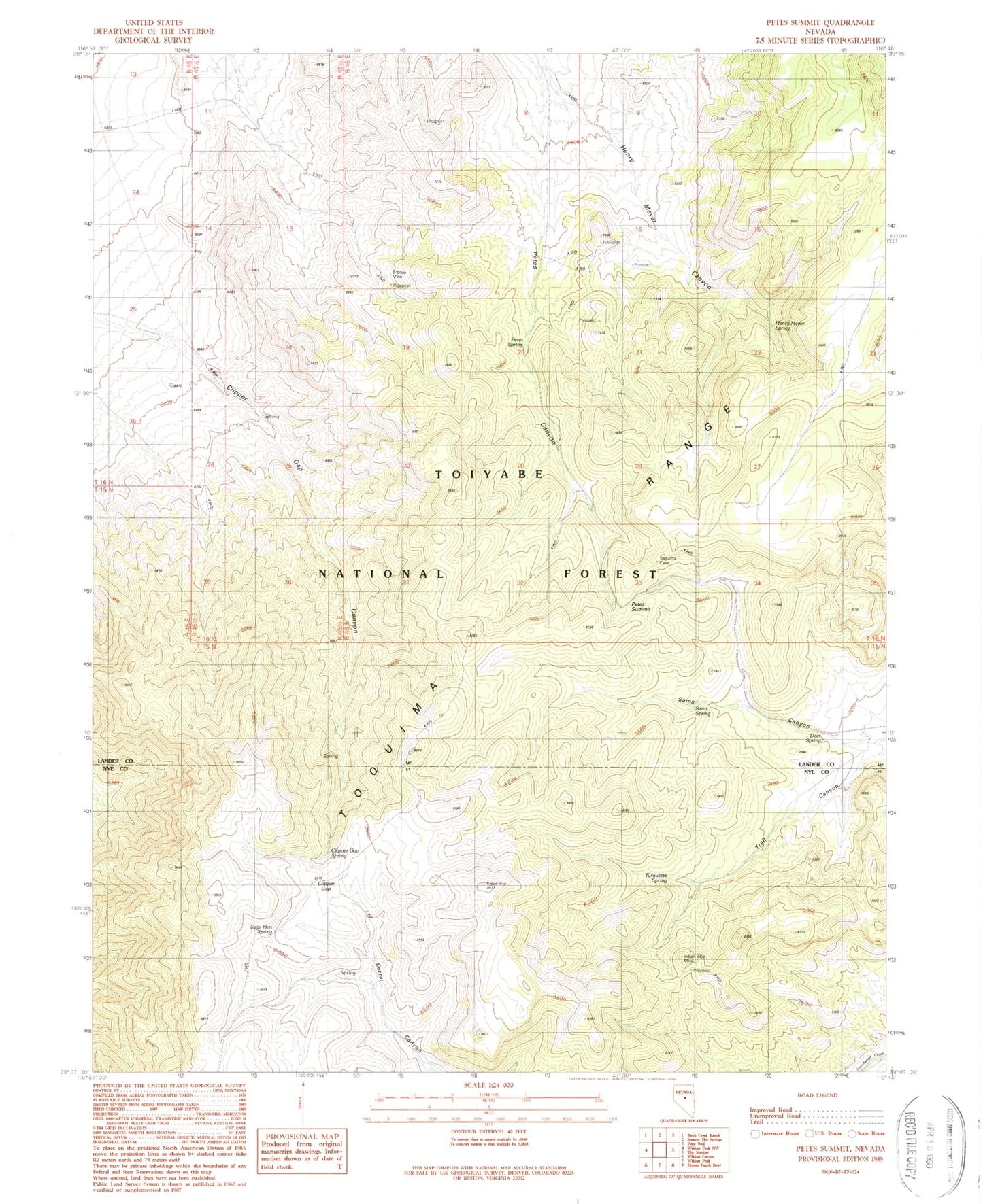 Classic USGS Petes Summit Nevada 7.5'x7.5' Topo Map Image