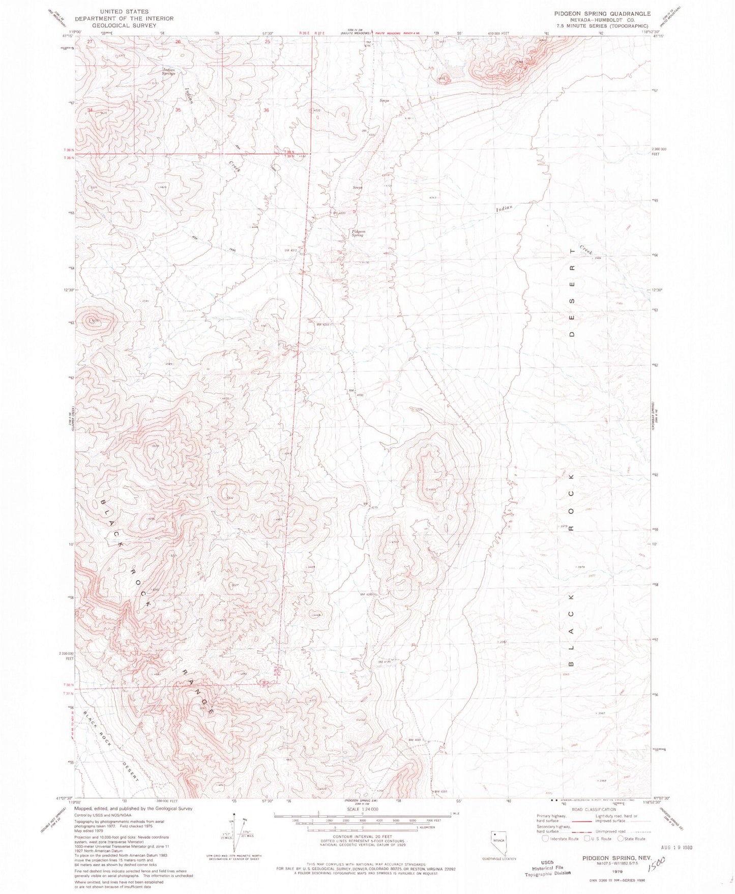 Classic USGS Pidgeon Spring Nevada 7.5'x7.5' Topo Map Image