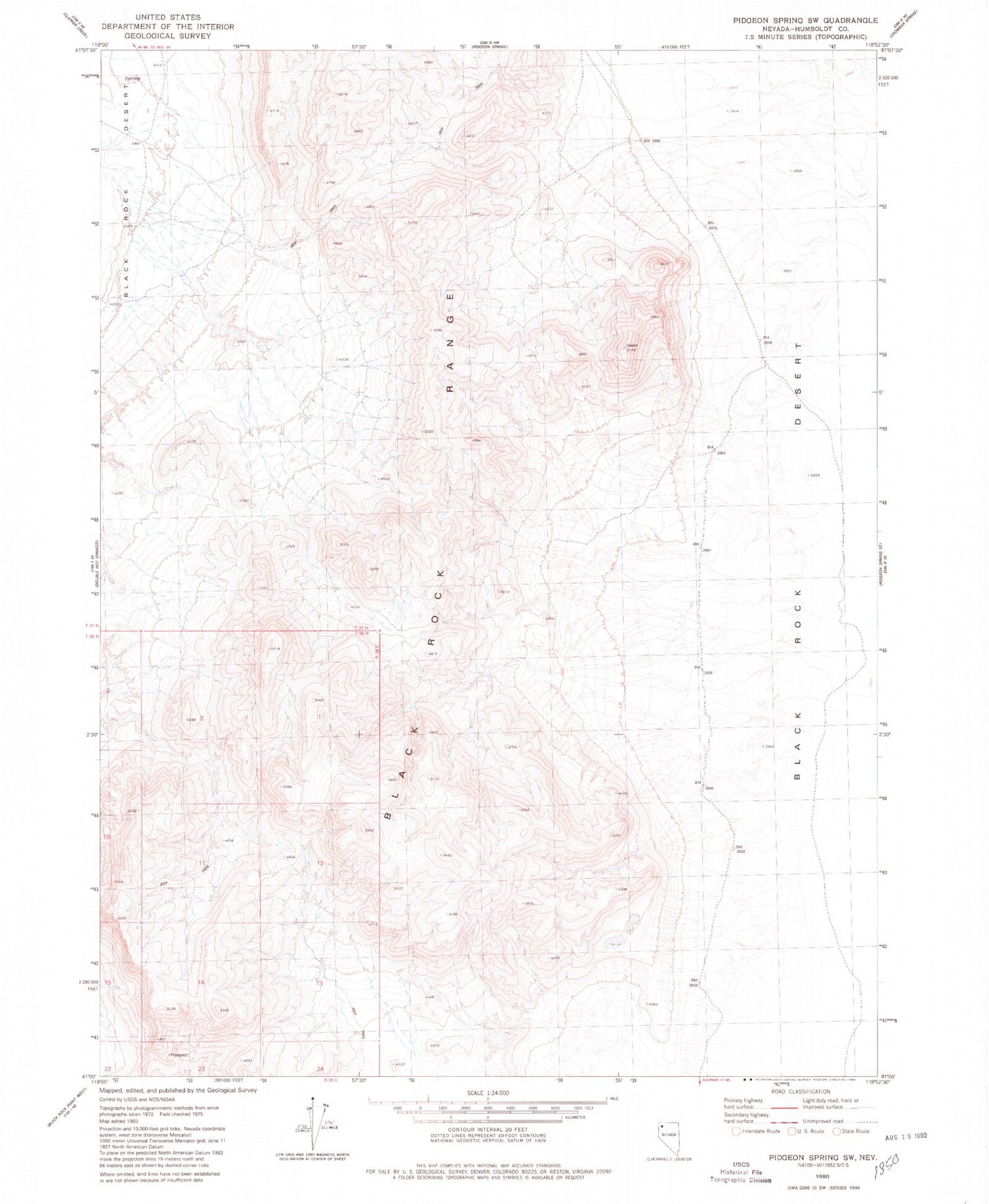 Classic USGS Pidgeon Spring SW Nevada 7.5'x7.5' Topo Map Image