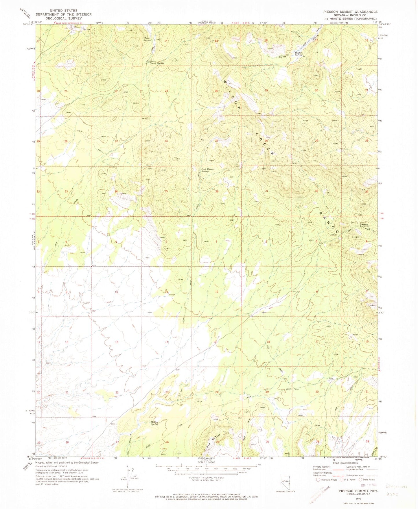 Classic USGS Pierson Summit Nevada 7.5'x7.5' Topo Map Image