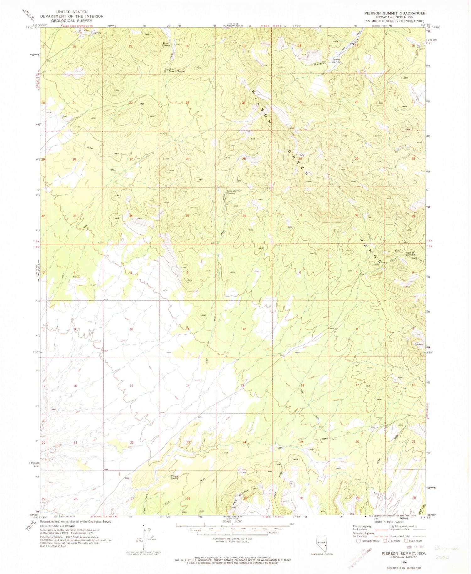 Classic USGS Pierson Summit Nevada 7.5'x7.5' Topo Map Image