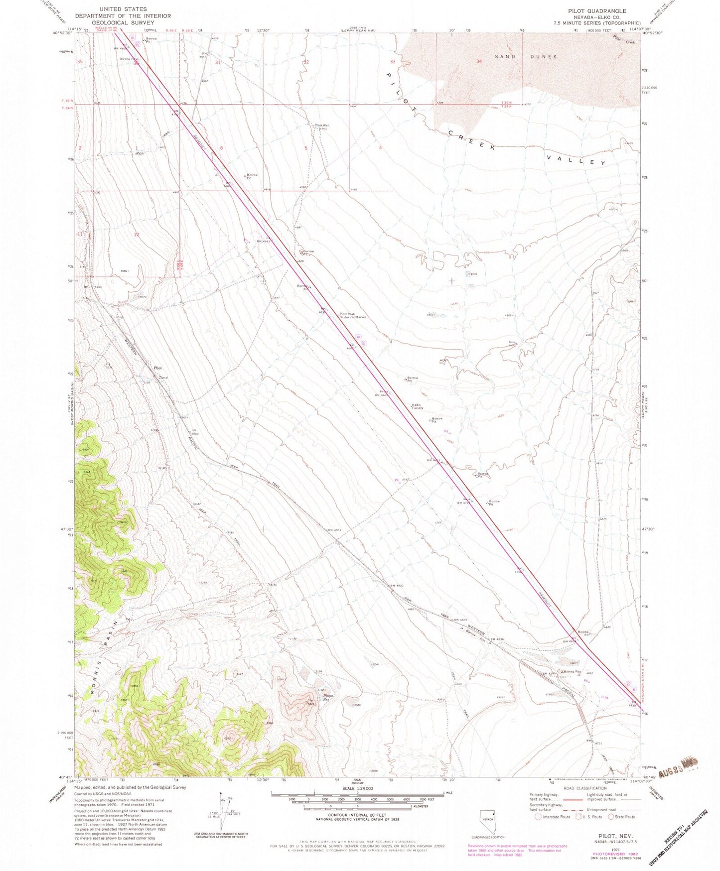 Classic USGS Pilot Nevada 7.5'x7.5' Topo Map Image