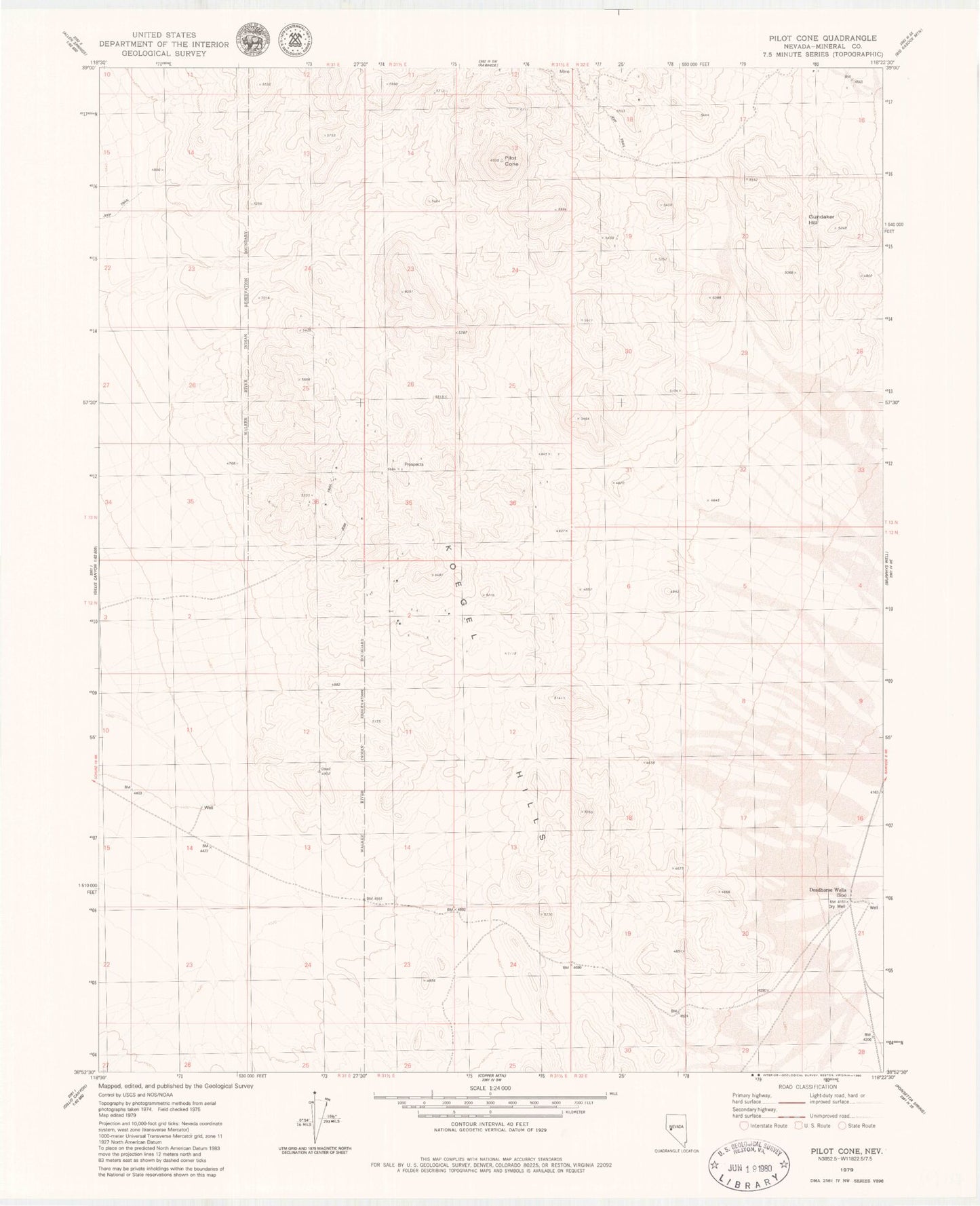 Classic USGS Pilot Cone Nevada 7.5'x7.5' Topo Map Image