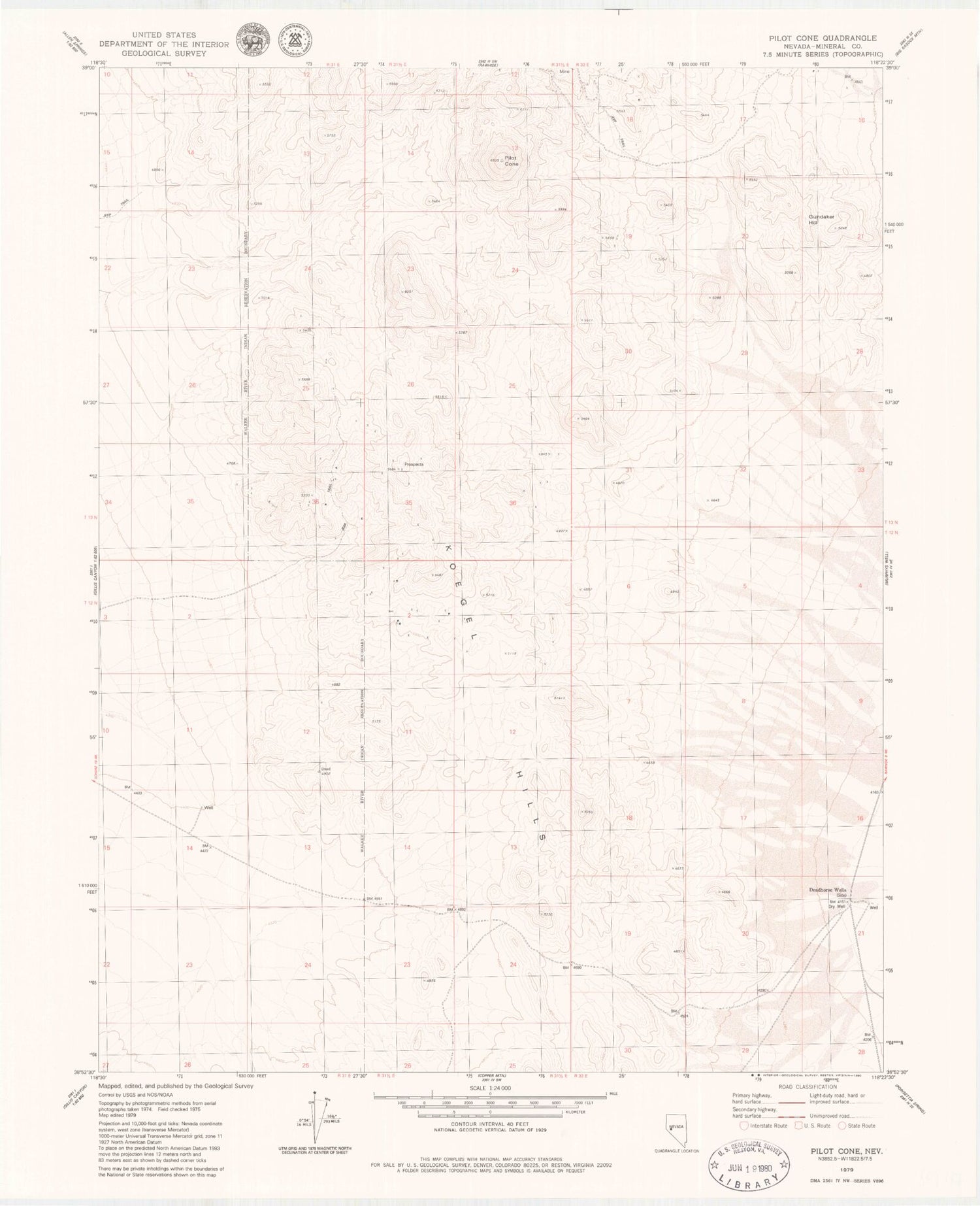 Classic USGS Pilot Cone Nevada 7.5'x7.5' Topo Map Image