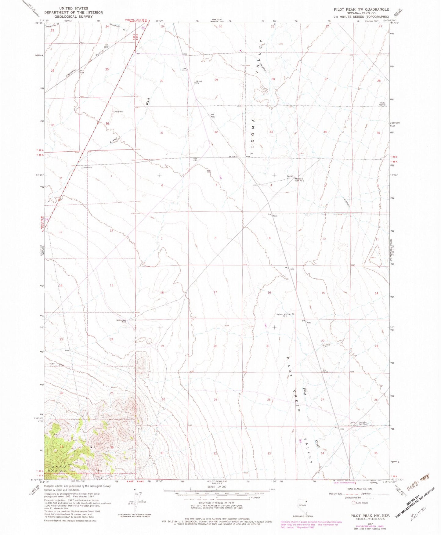 Classic USGS Pilot Peak NW Nevada 7.5'x7.5' Topo Map Image