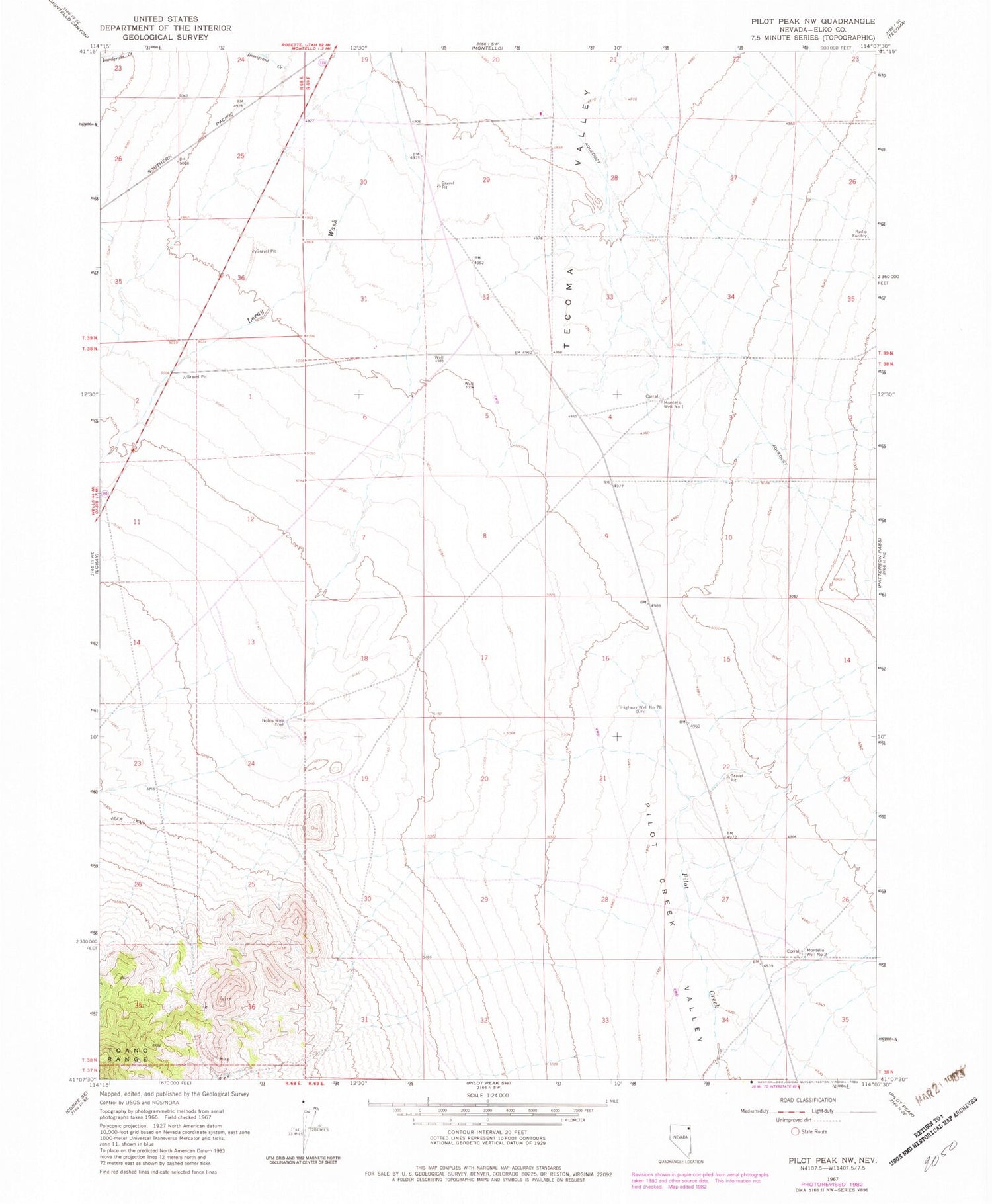 Classic USGS Pilot Peak NW Nevada 7.5'x7.5' Topo Map Image