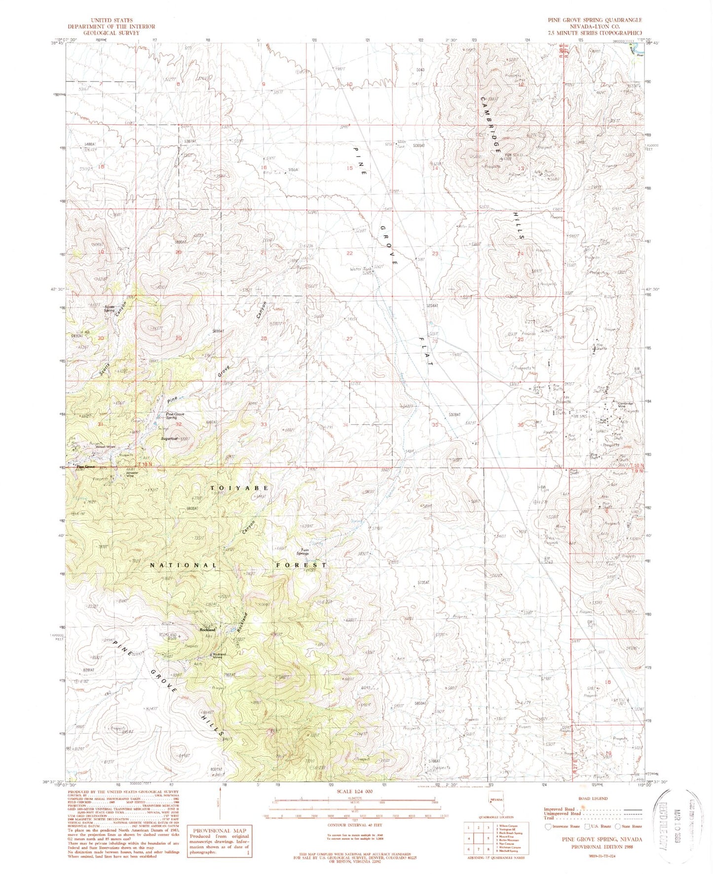 Classic USGS Pine Grove Spring Nevada 7.5'x7.5' Topo Map Image