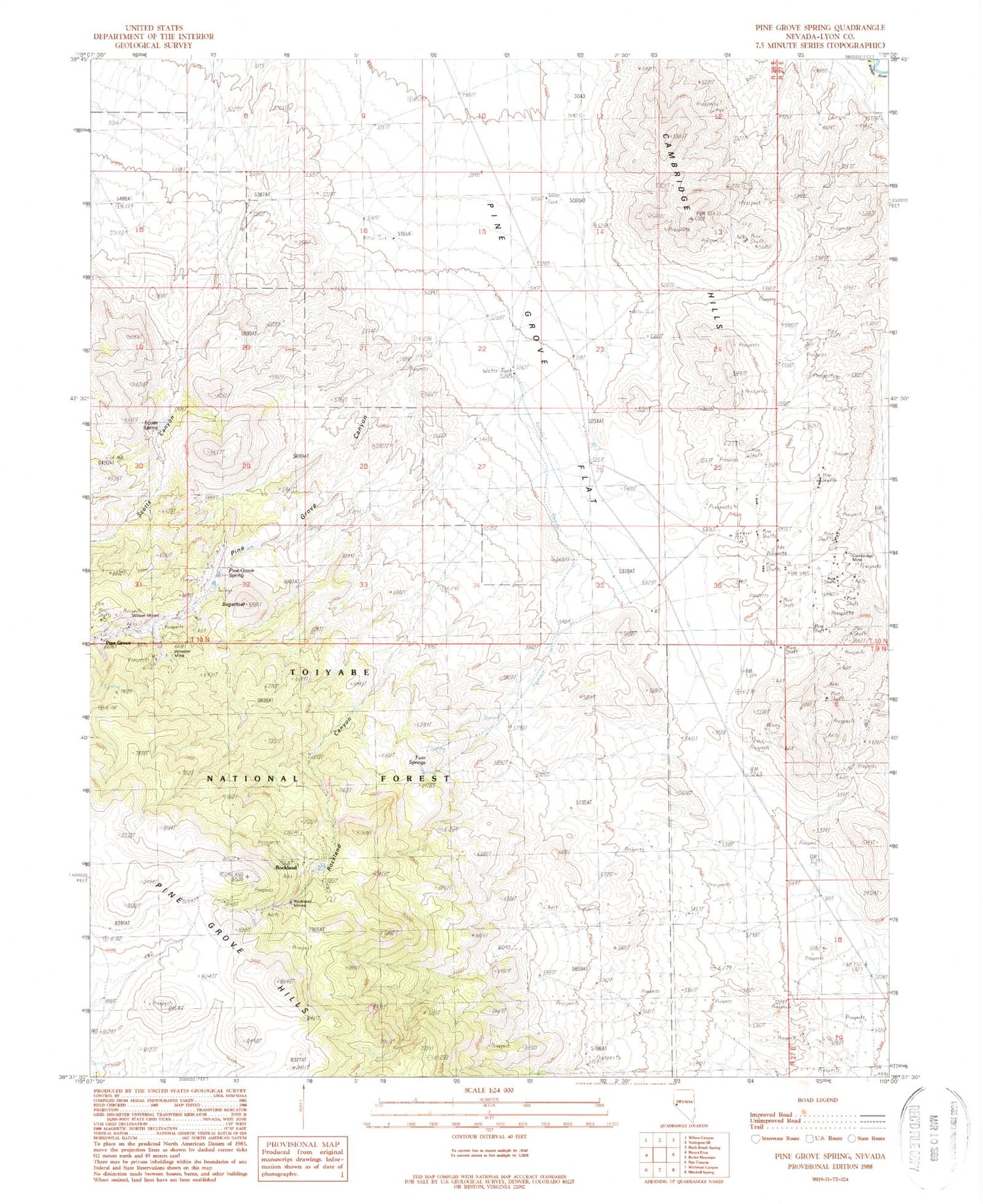 Classic USGS Pine Grove Spring Nevada 7.5'x7.5' Topo Map Image