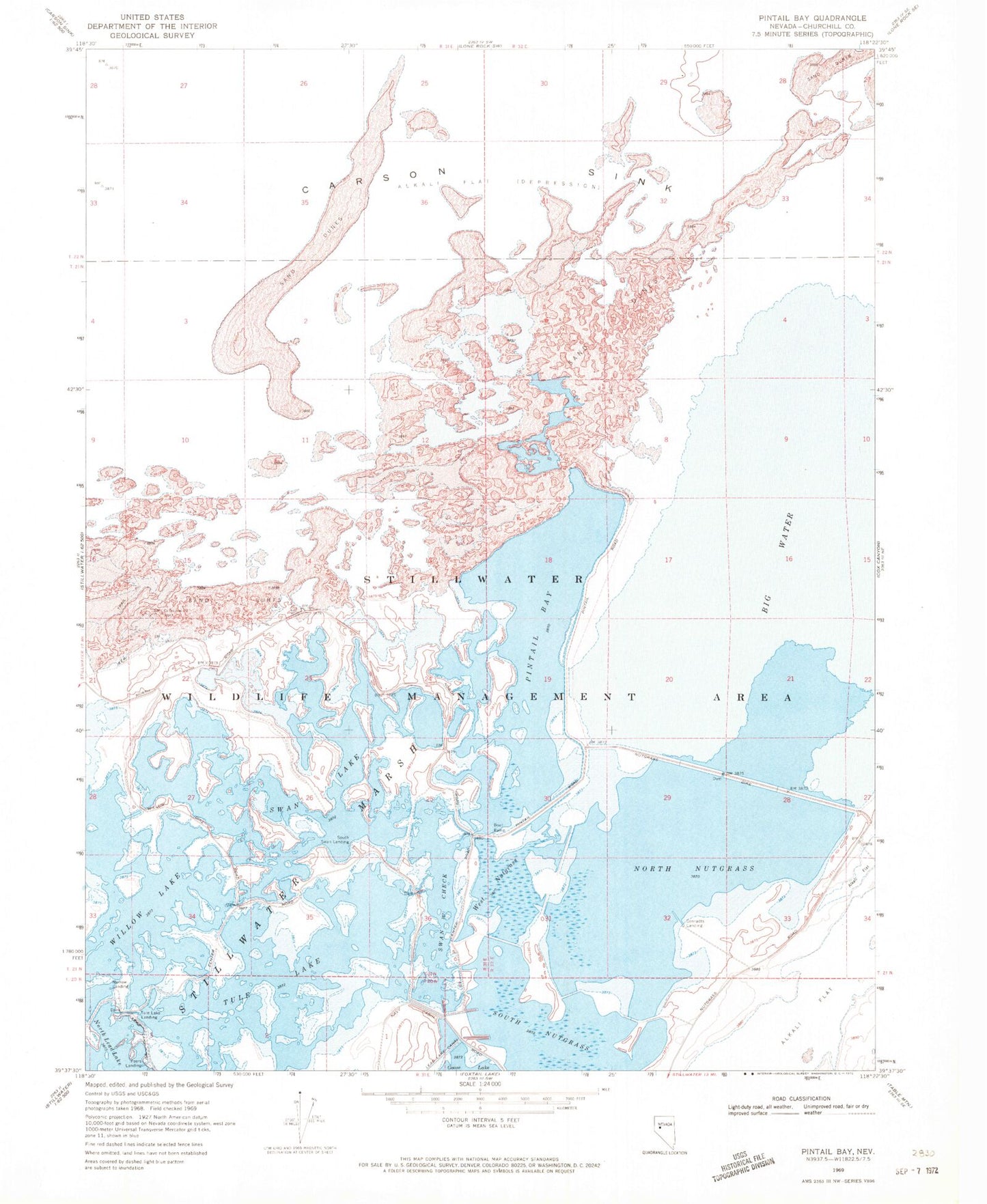 Classic USGS Pintail Bay Nevada 7.5'x7.5' Topo Map Image