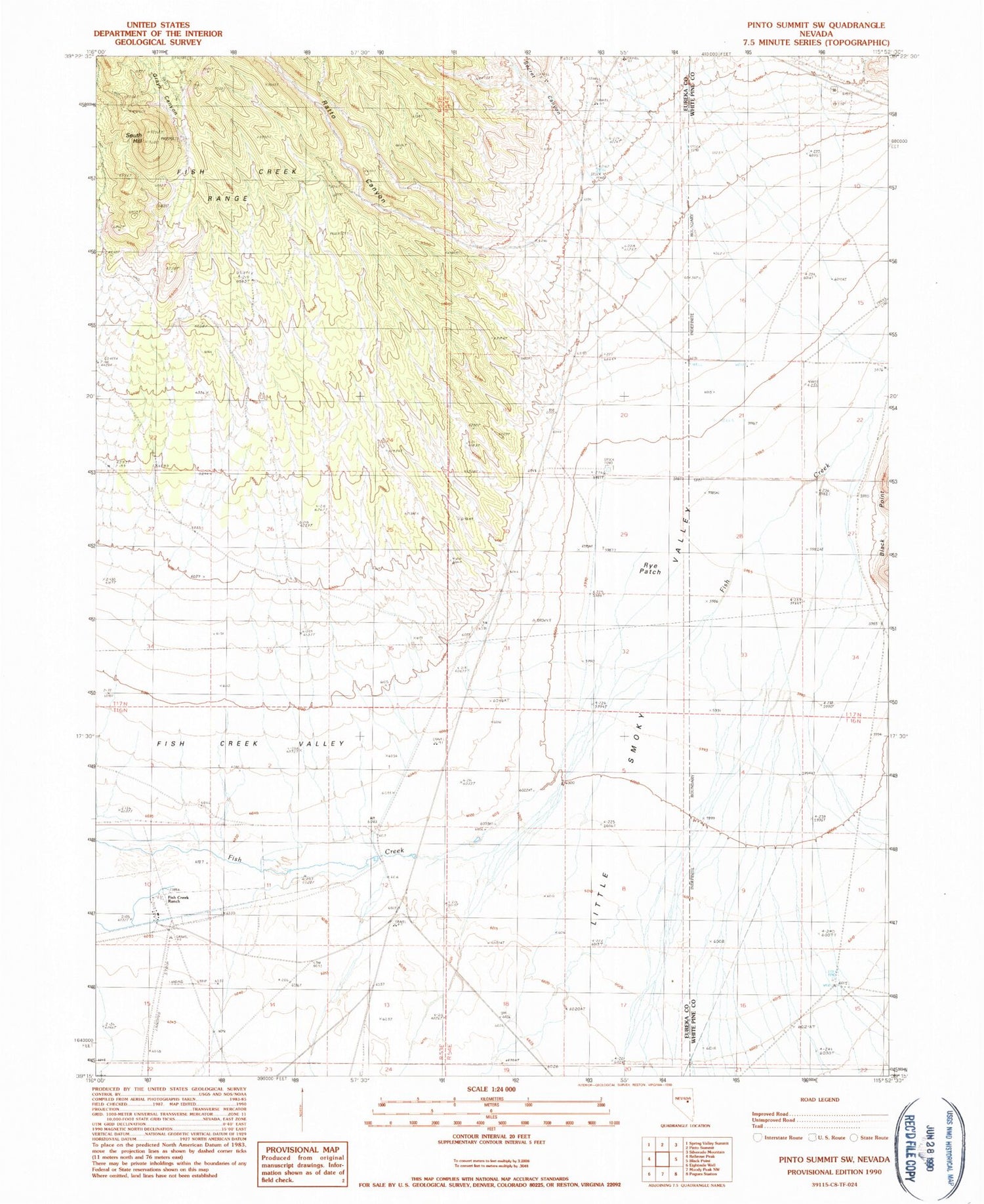 Classic USGS Pinto Summit SW Nevada 7.5'x7.5' Topo Map Image