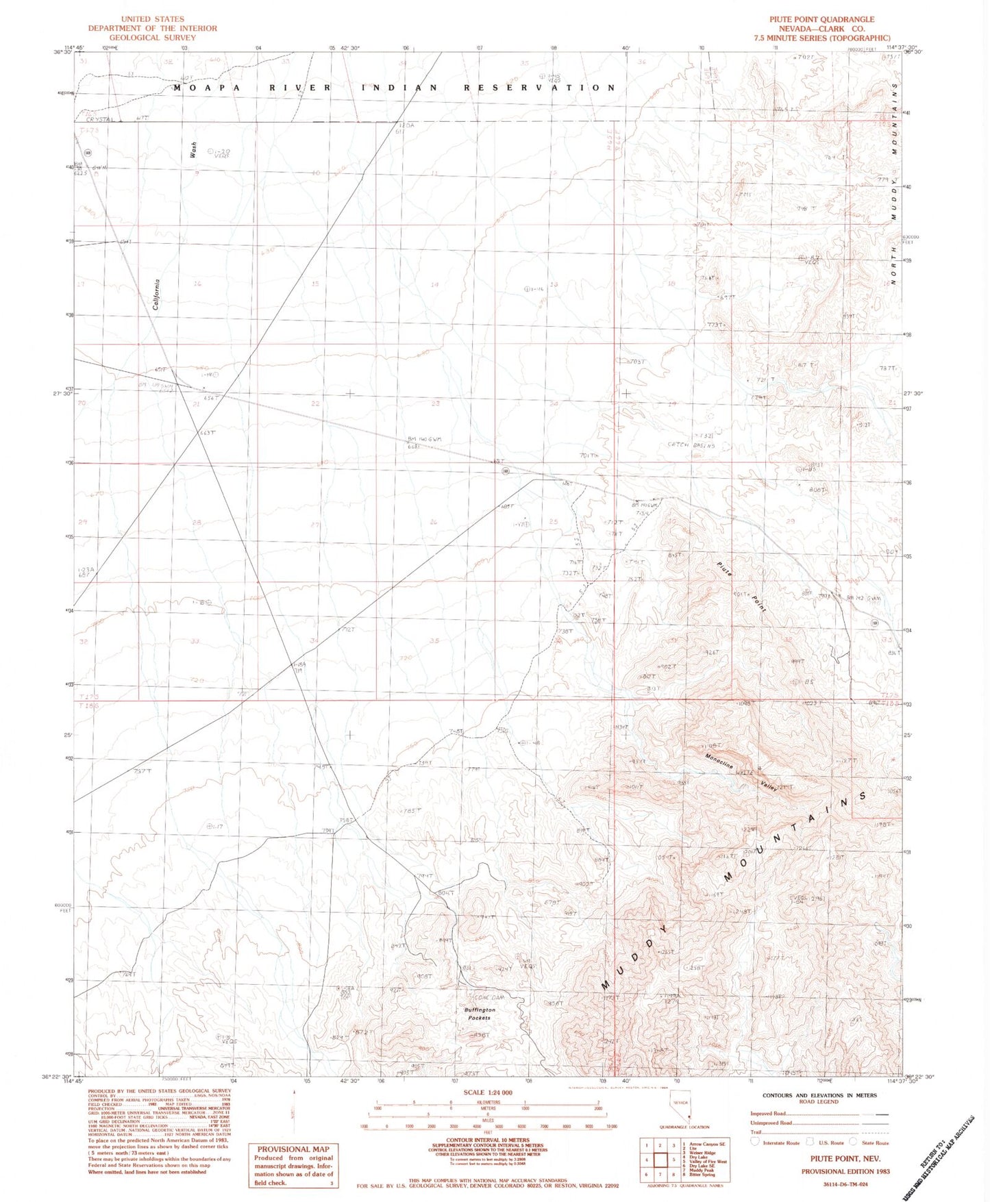 Classic USGS Piute Point Nevada 7.5'x7.5' Topo Map Image