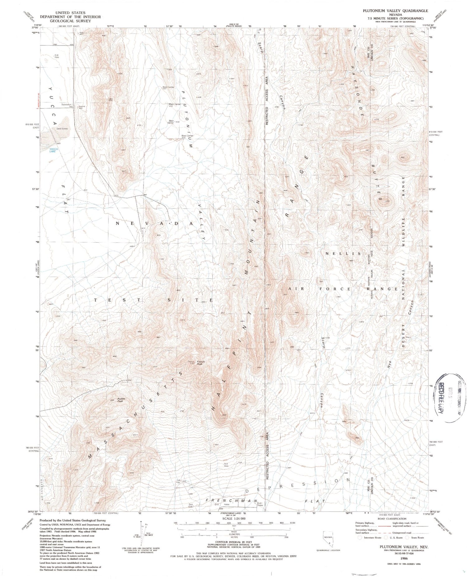 Classic USGS Plutonium Valley Nevada 7.5'x7.5' Topo Map Image
