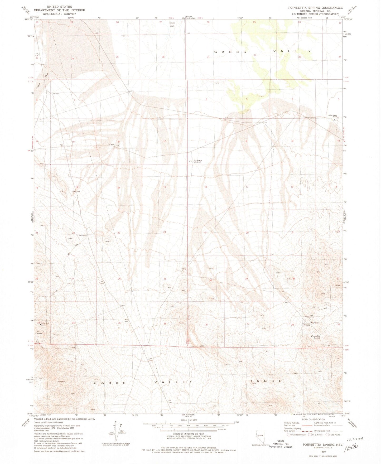 Classic USGS Poinsettia Spring Nevada 7.5'x7.5' Topo Map Image