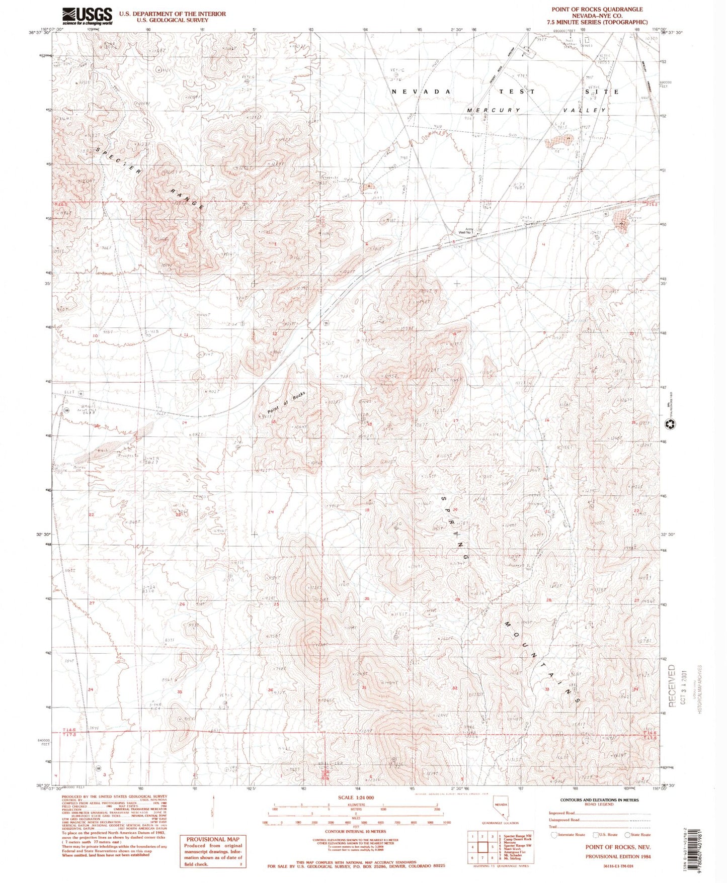 Classic USGS Point of Rocks Nevada 7.5'x7.5' Topo Map Image