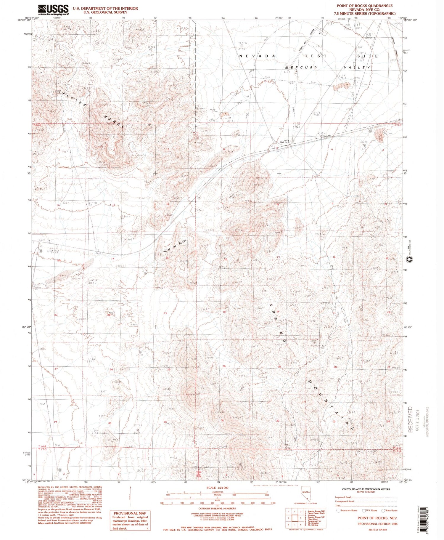 Classic USGS Point of Rocks Nevada 7.5'x7.5' Topo Map Image